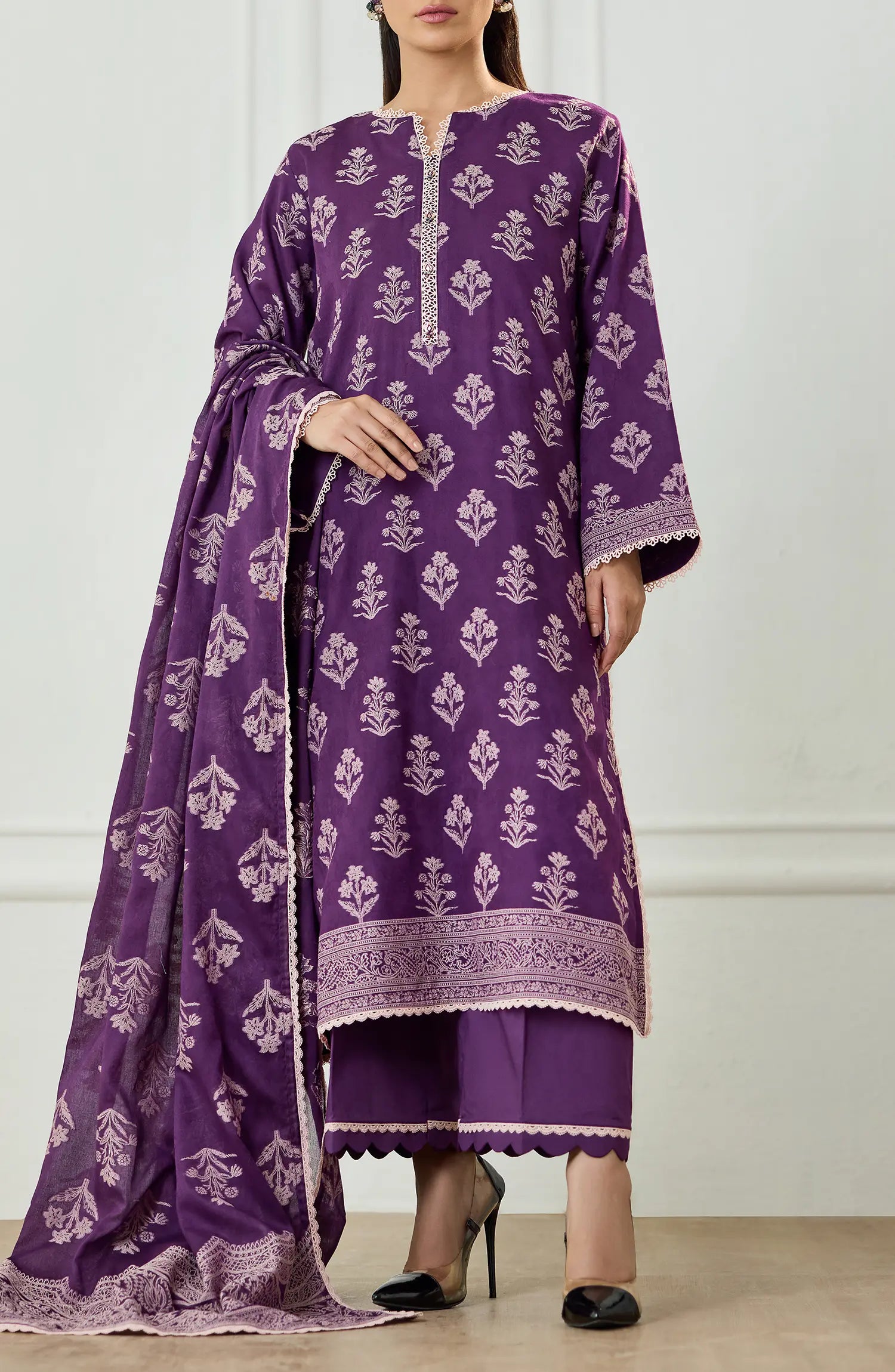 Unstitched | 3 Piece | Weaved | Jacquard Shirt | OTL-25-081/U PURPLE