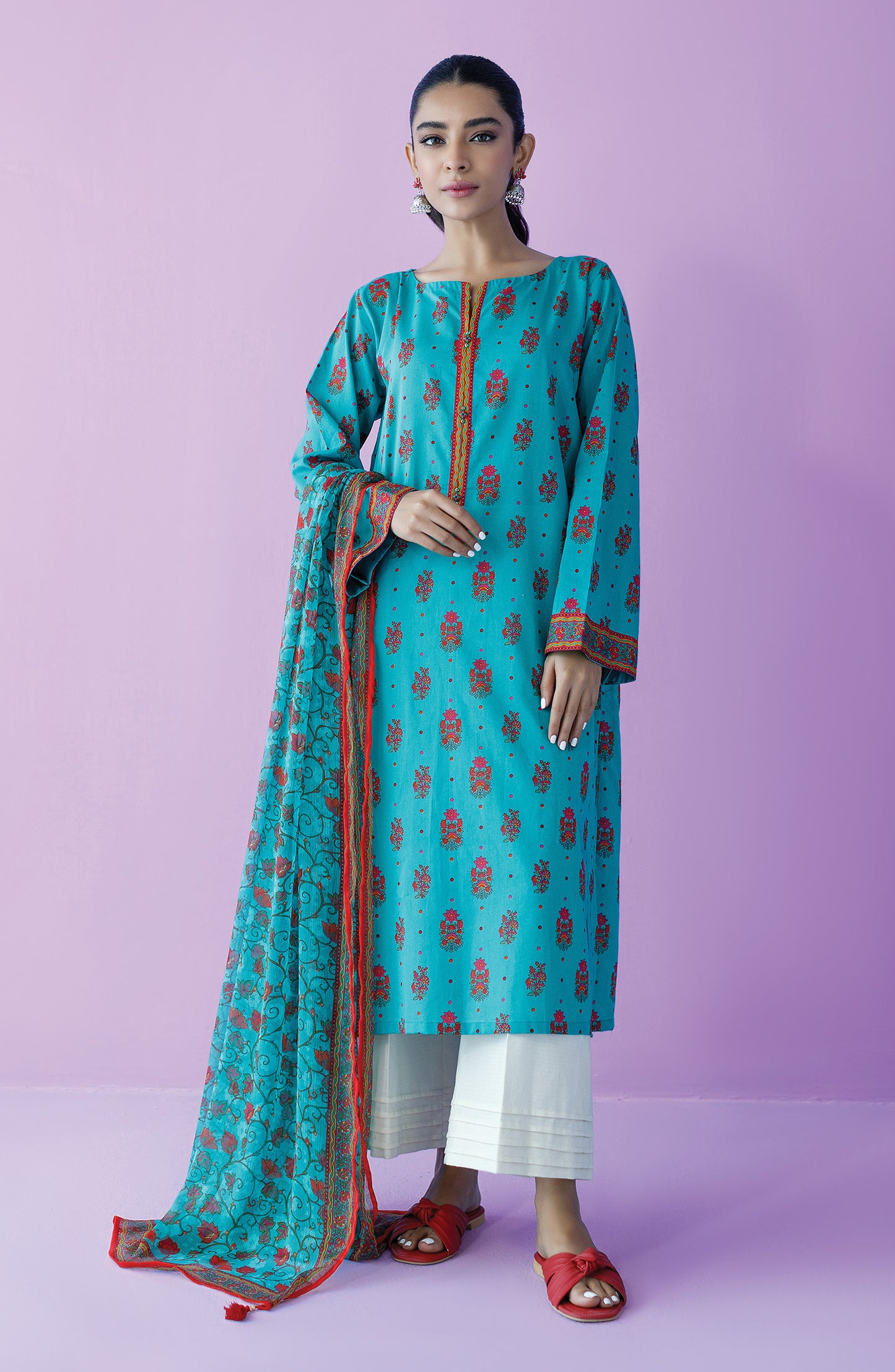 NRDS-23-088/U TURQUOISE LAWN  UNSTITCHED SHIRT DUPATTA