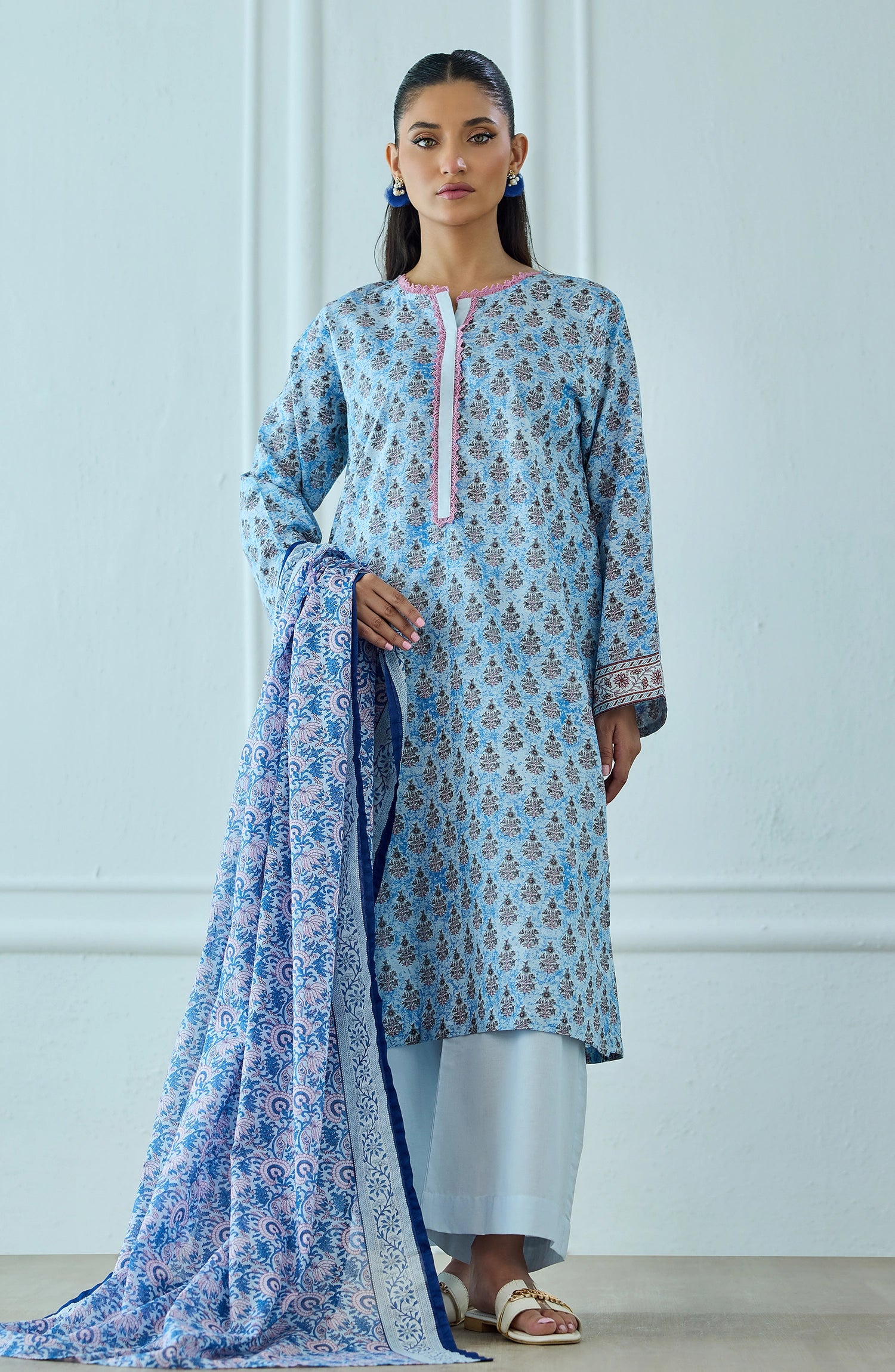 Unstitched | 3 Piece | Printed | Lawn Shirt | OTL-25-514/U SKY BLUE