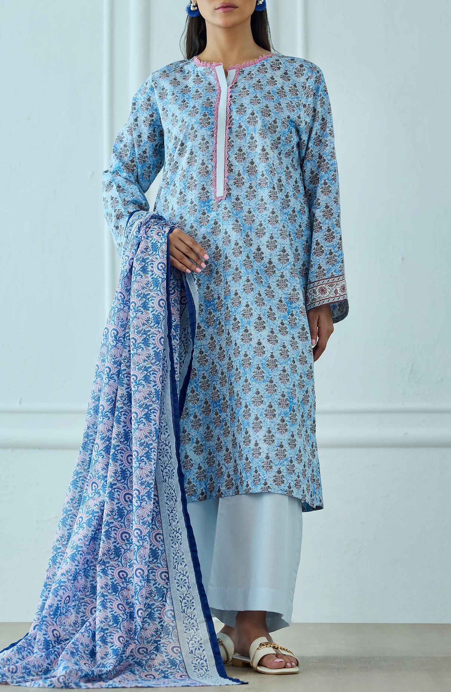 Unstitched | 3 Piece | Printed | Lawn Shirt | OTL-25-514/U SKY BLUE