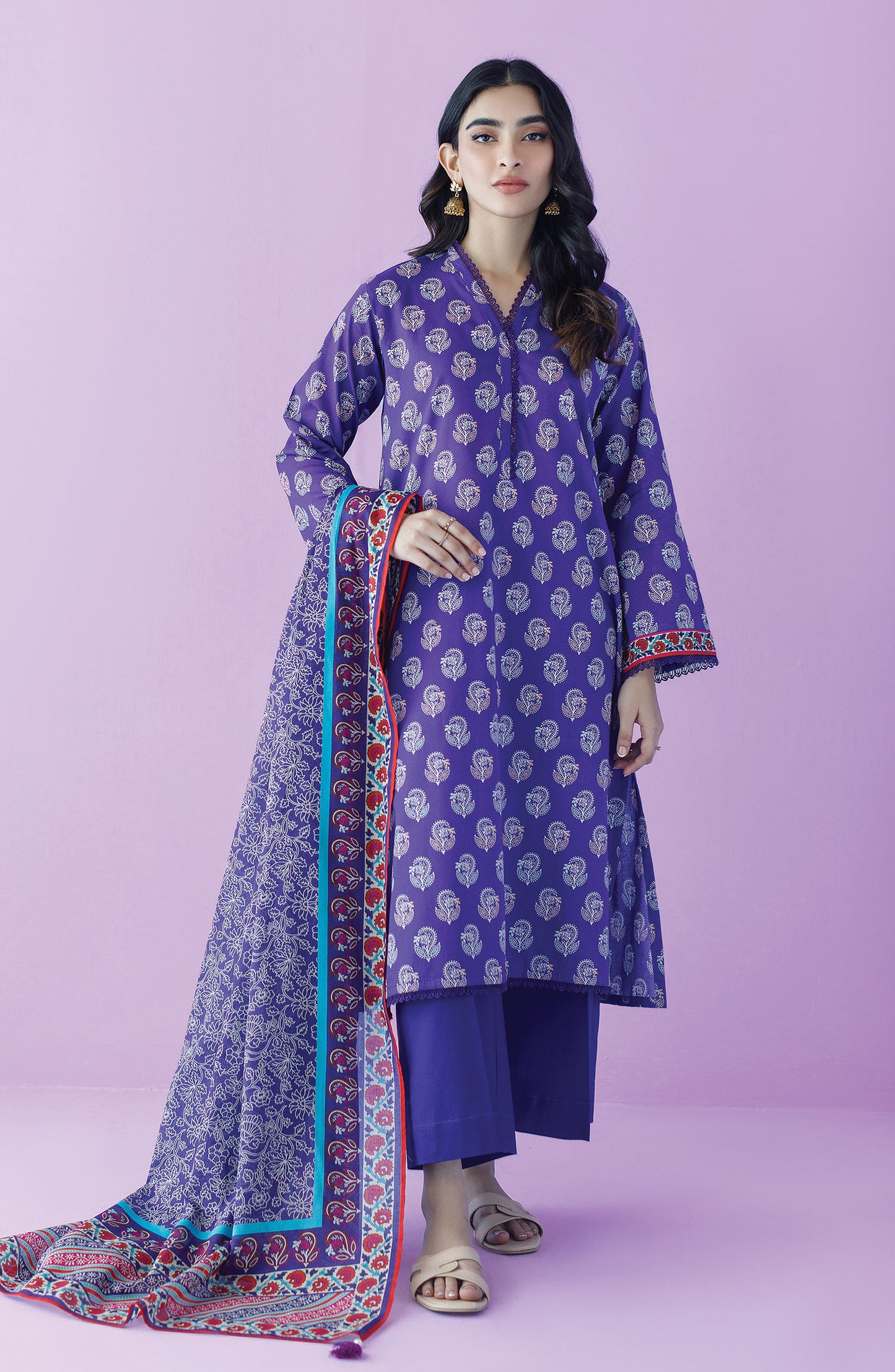 OTL-23-181/U PURPLE LAWN  UNSTITCHED SHIRT DUPATTA PANTS