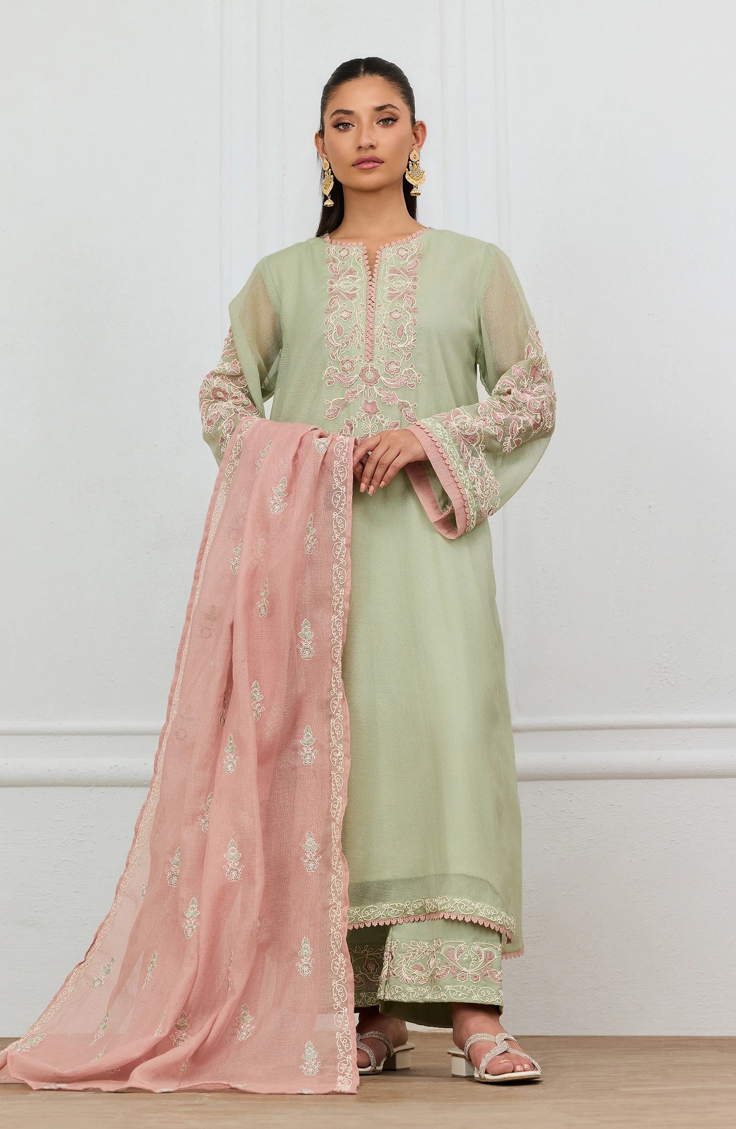 Stitched | 3 Piece | Embroidered | Khaddi Net Shirt | WRFC25S-3032/S GREEN