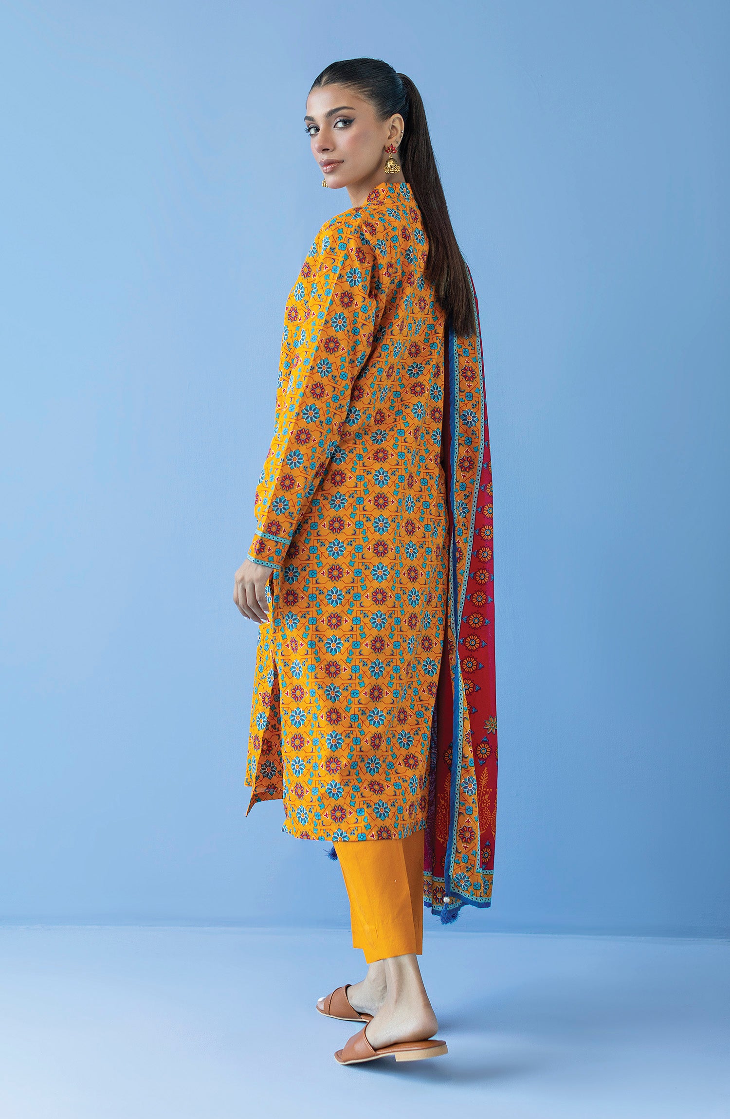 OTL-23-297/U YELLOW CAMBRIC  UNSTITCHED SHIRT DUPATTA PANTS