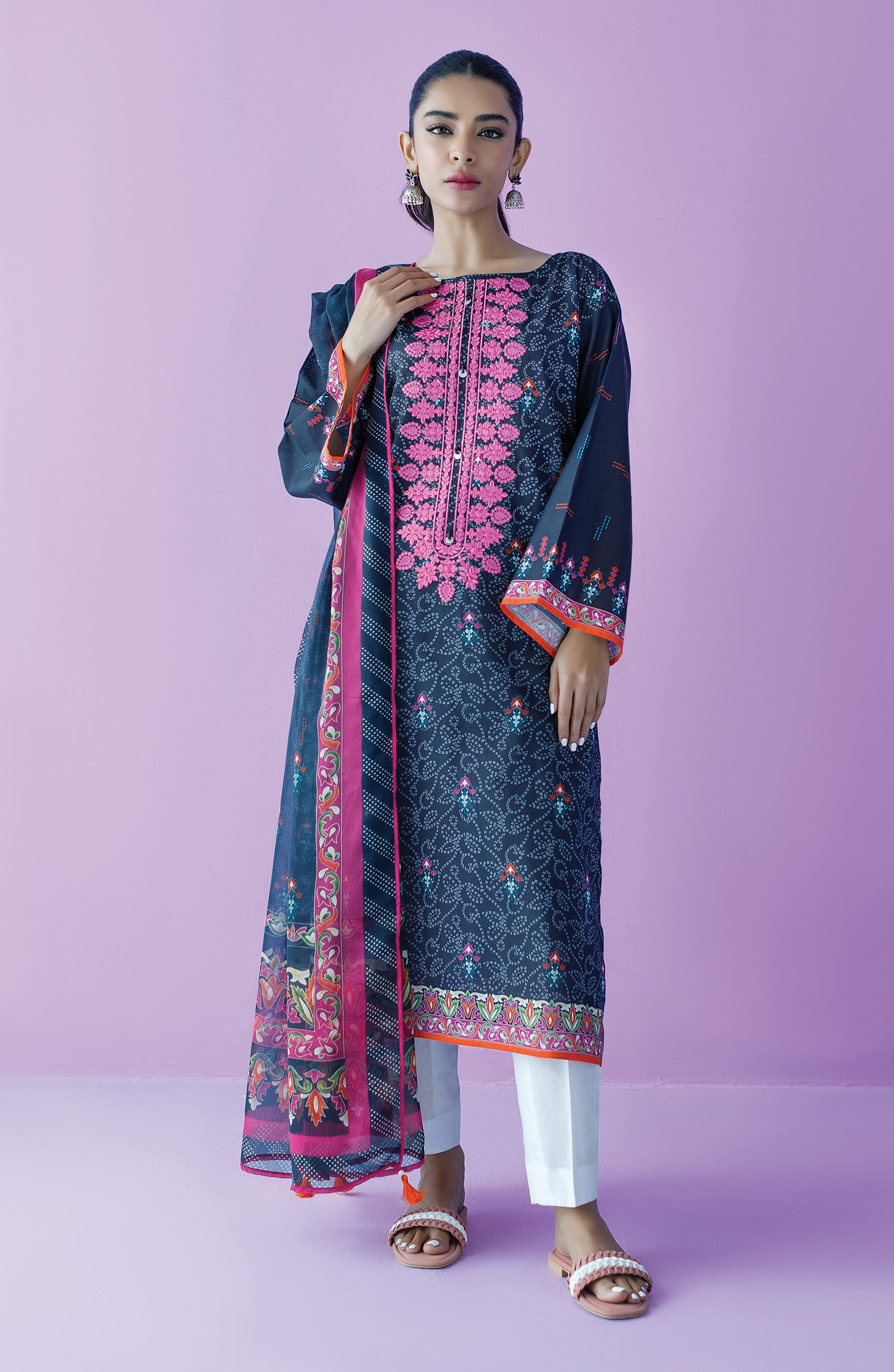 Orient Unstitched 2 Piece Embroidered Lawn Shirt And Bimber Chiffon ...