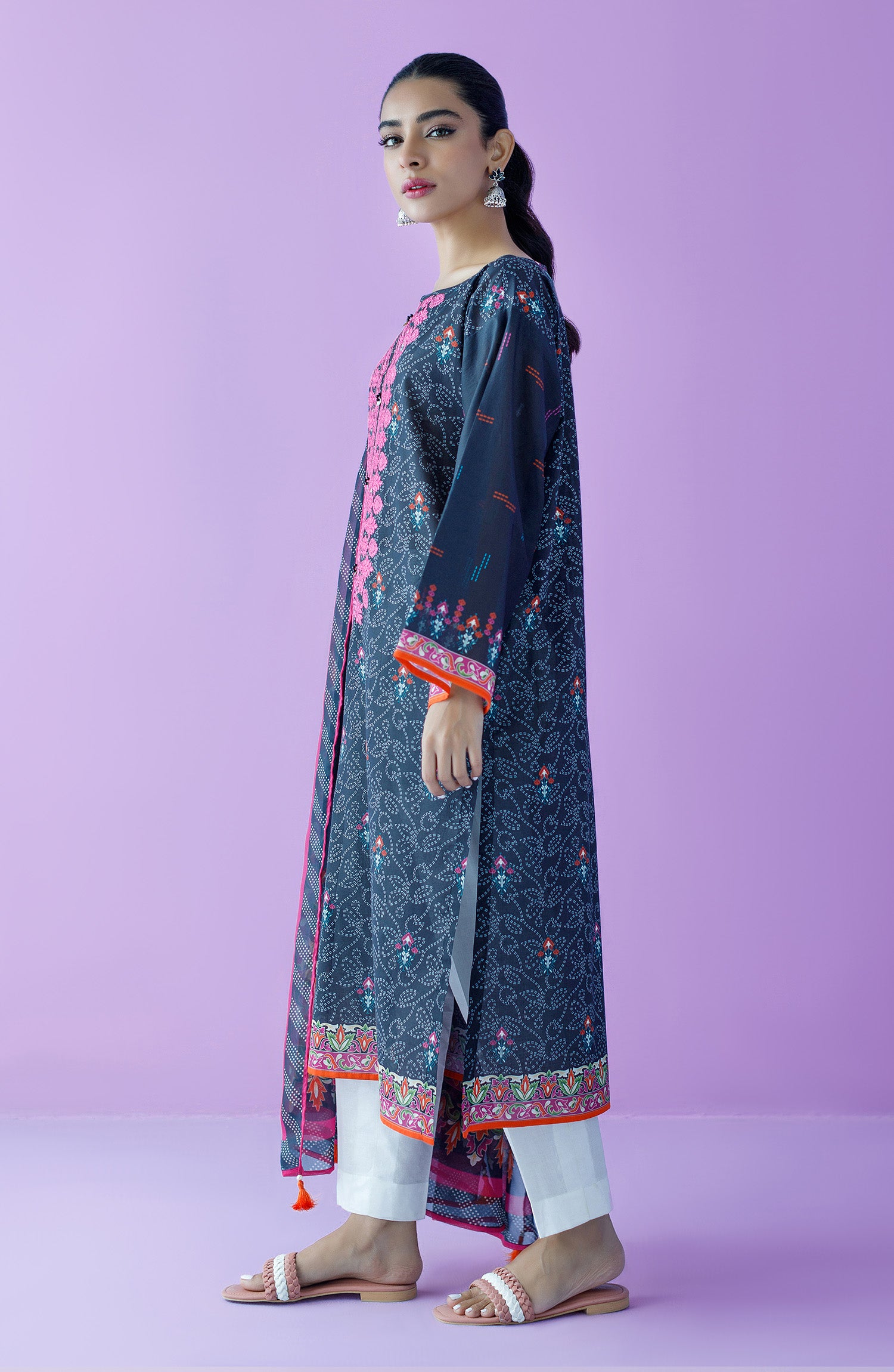 Orient Unstitched 2 Piece Embroidered Lawn Shirt And Bimber Chiffon ...