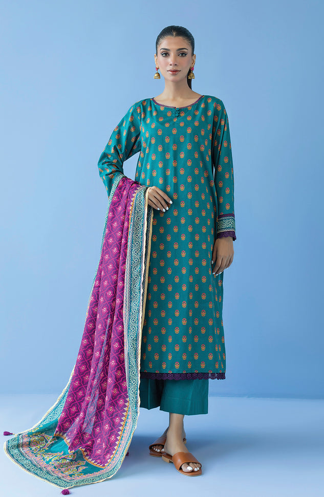 OTL-23-217/U GREEN CAMBRIC  UNSTITCHED SHIRT DUPATTA PANTS