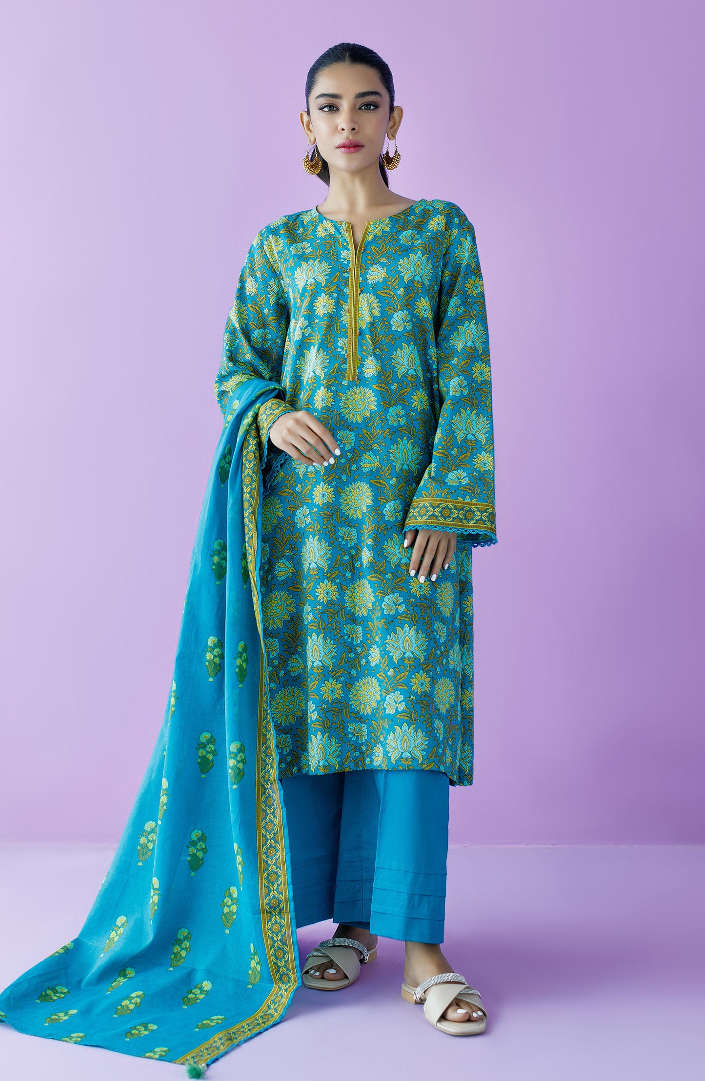 OTL-23-151/U TEAL LAWN  UNSTITCHED SHIRT DUPATTA PANTS