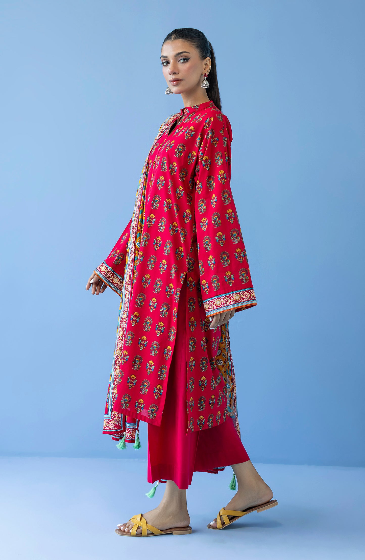 OTL-23-215/U RED CAMBRIC  UNSTITCHED SHIRT DUPATTA PANTS