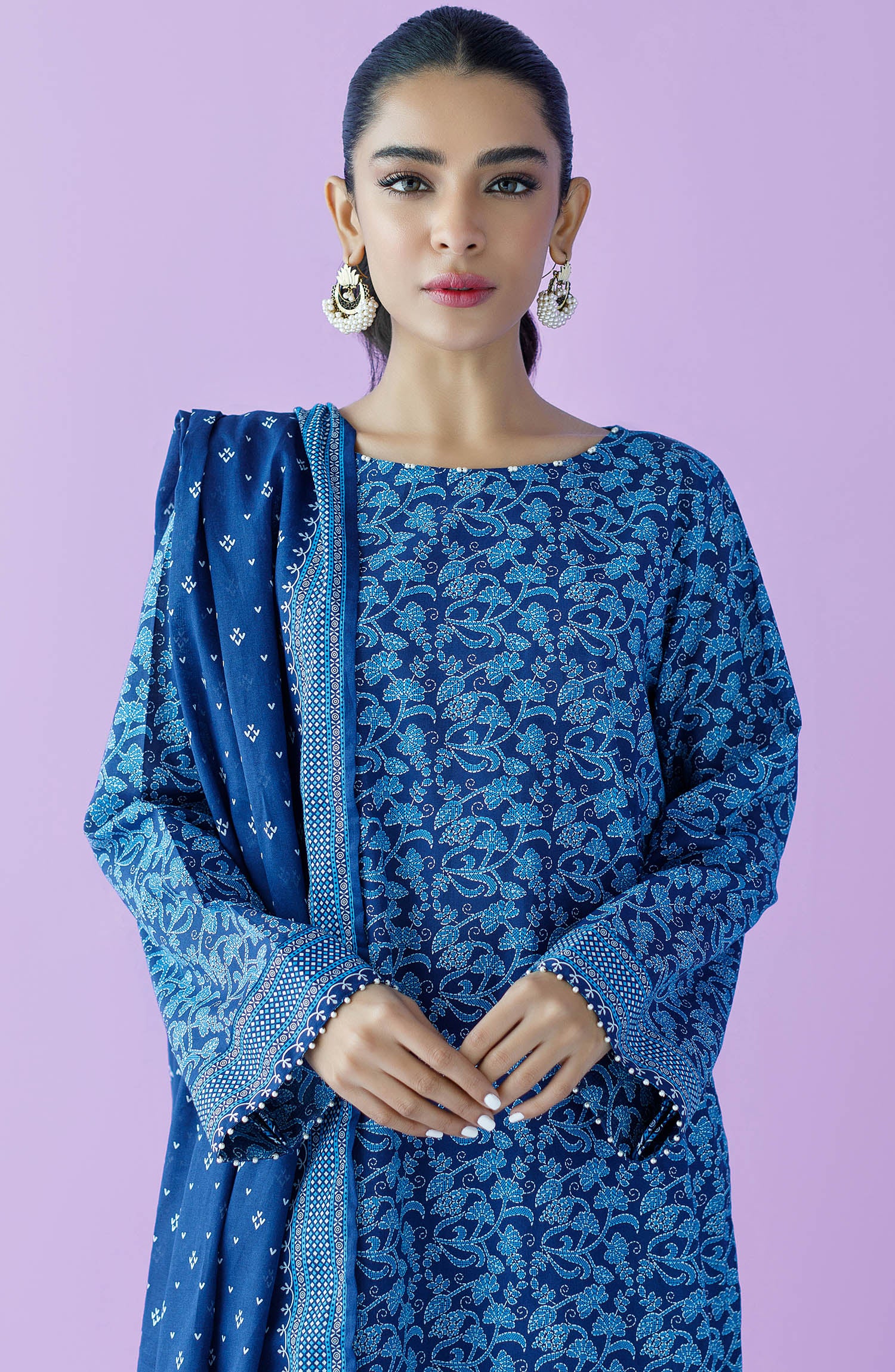 OTL-23-156/U BLUE LAWN  UNSTITCHED SHIRT DUPATTA PANTS
