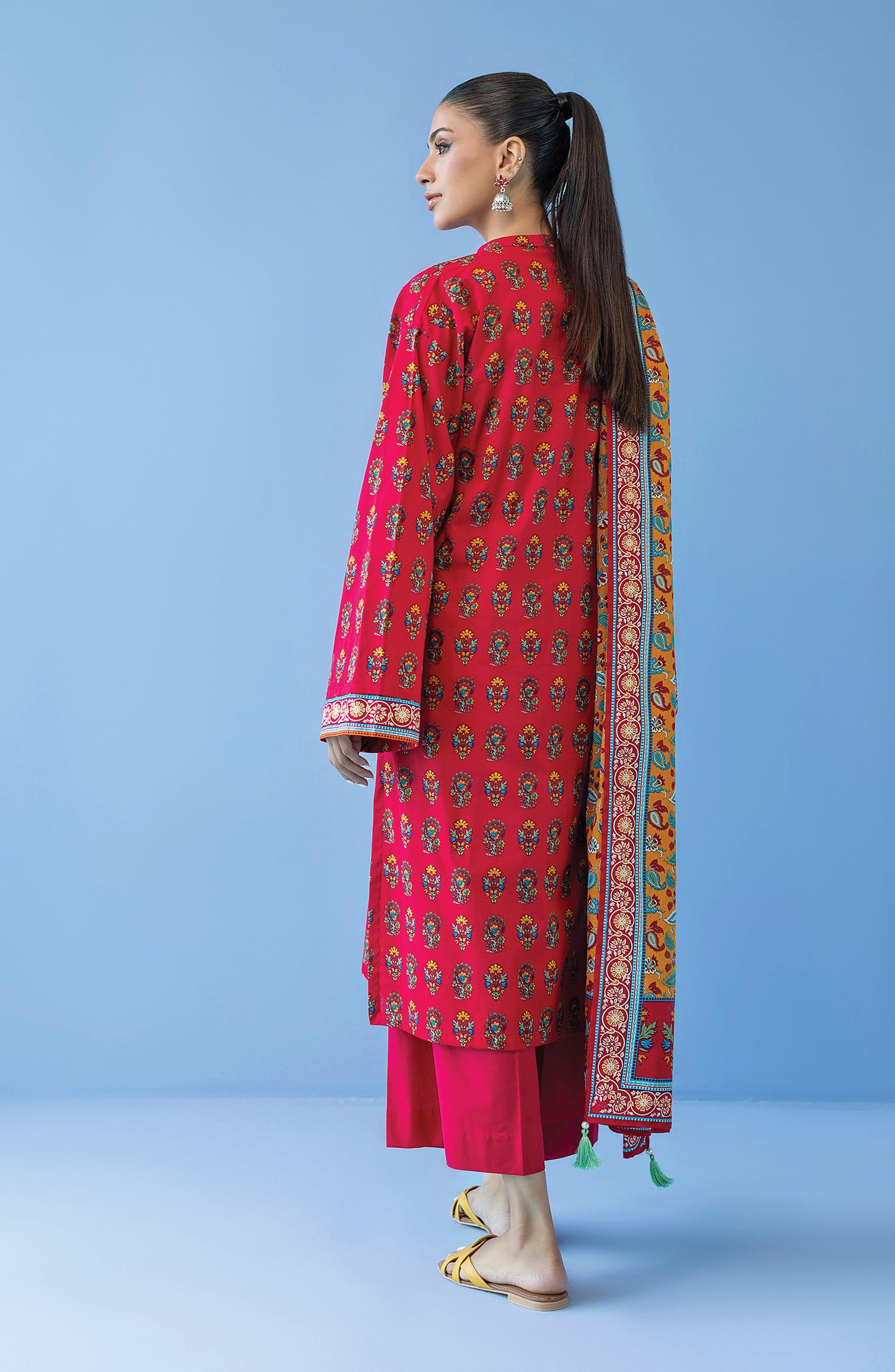 OTL-23-215/U RED CAMBRIC  UNSTITCHED SHIRT DUPATTA PANTS