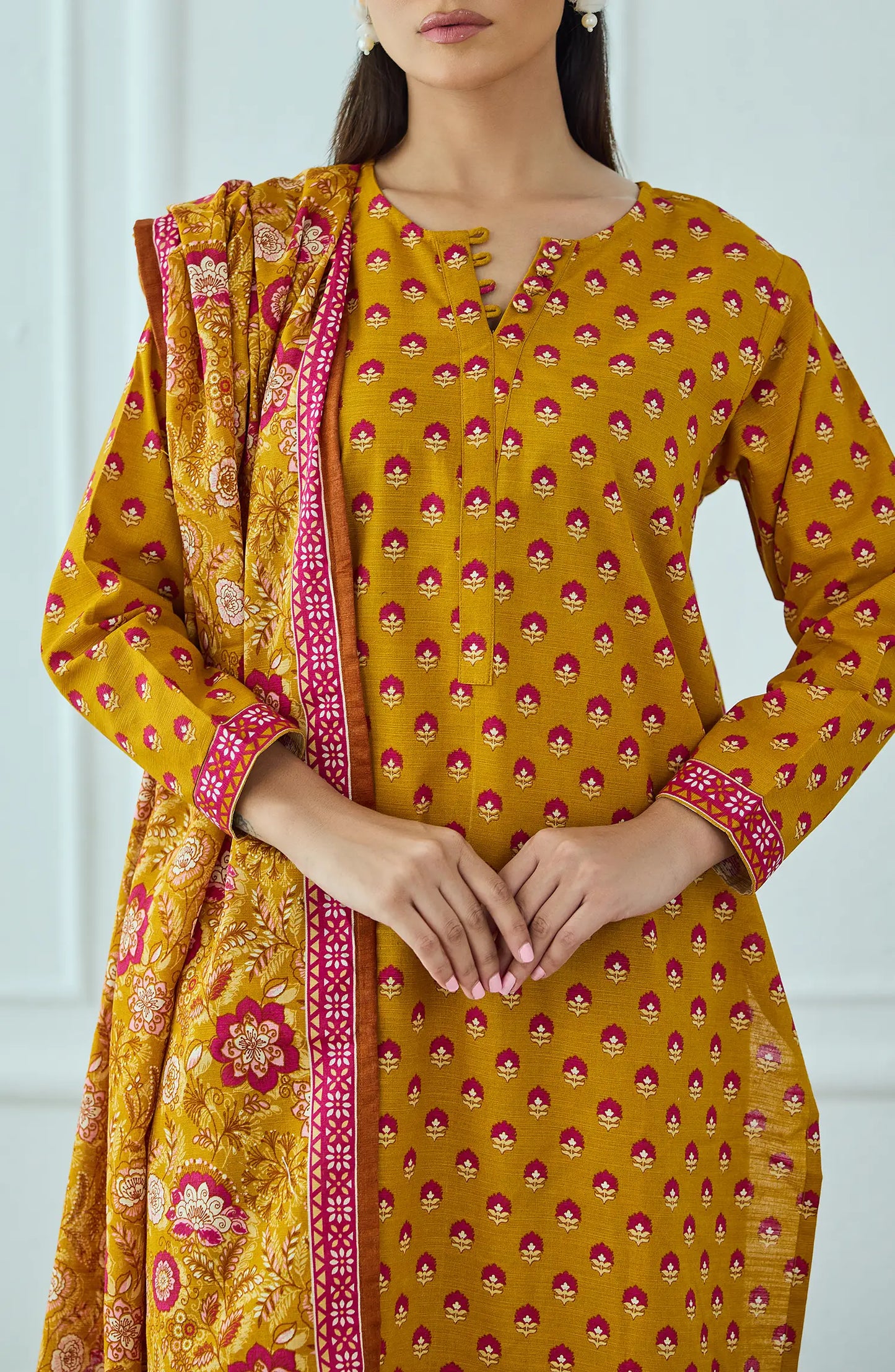 Unstitched | 3 Piece | Printed | Khaddar Shirt | OTL-25-479/U OCHRE