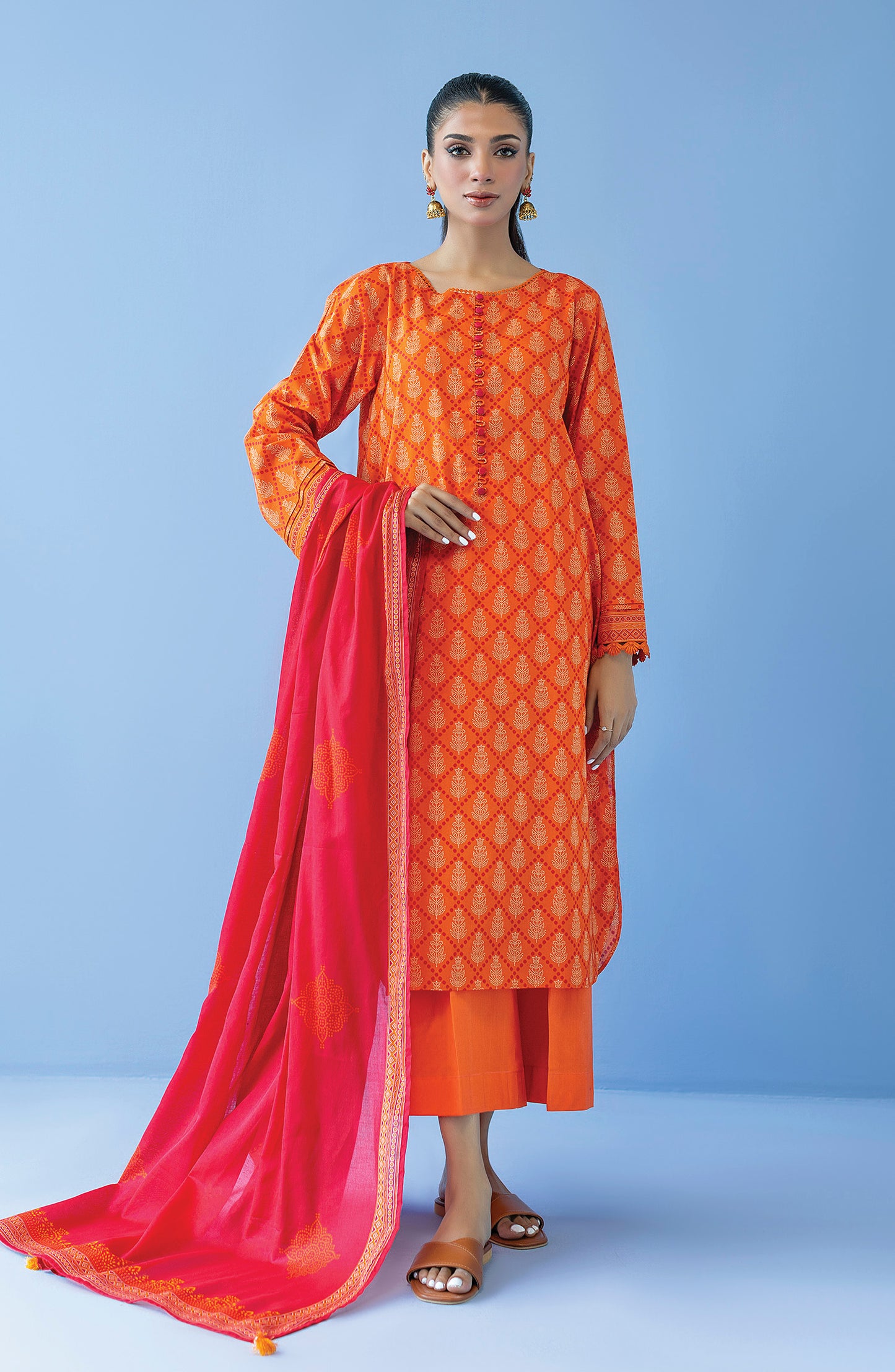 OTL-23-220/U ORANGE LAWN  UNSTITCHED SHIRT DUPATTA PANTS