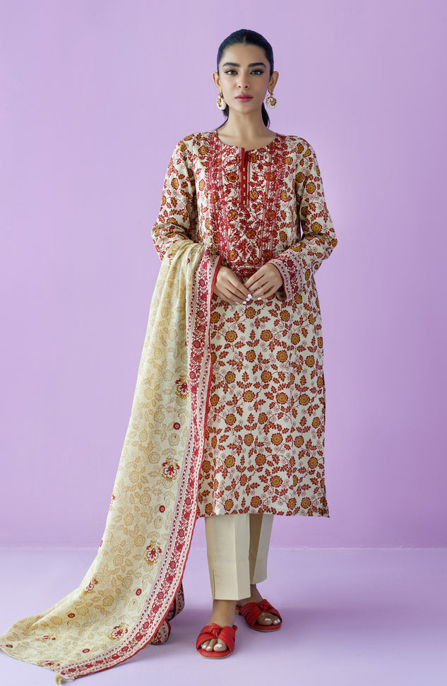 OTL-23-112/U BEIGE LAWN  UNSTITCHED SHIRT DUPATTA PANTS