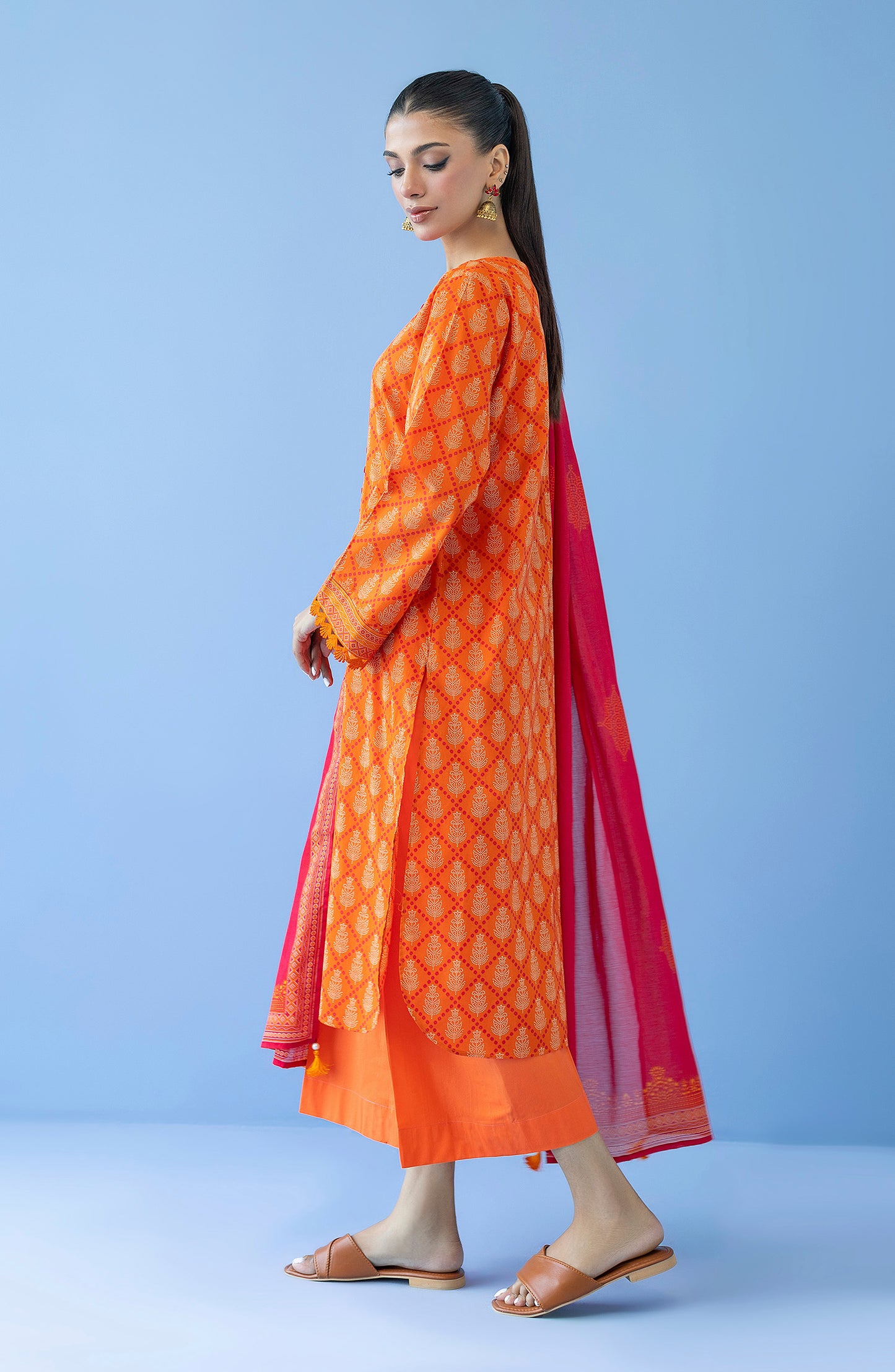 OTL-23-220/U ORANGE CAMBRIC  UNSTITCHED SHIRT DUPATTA PANTS