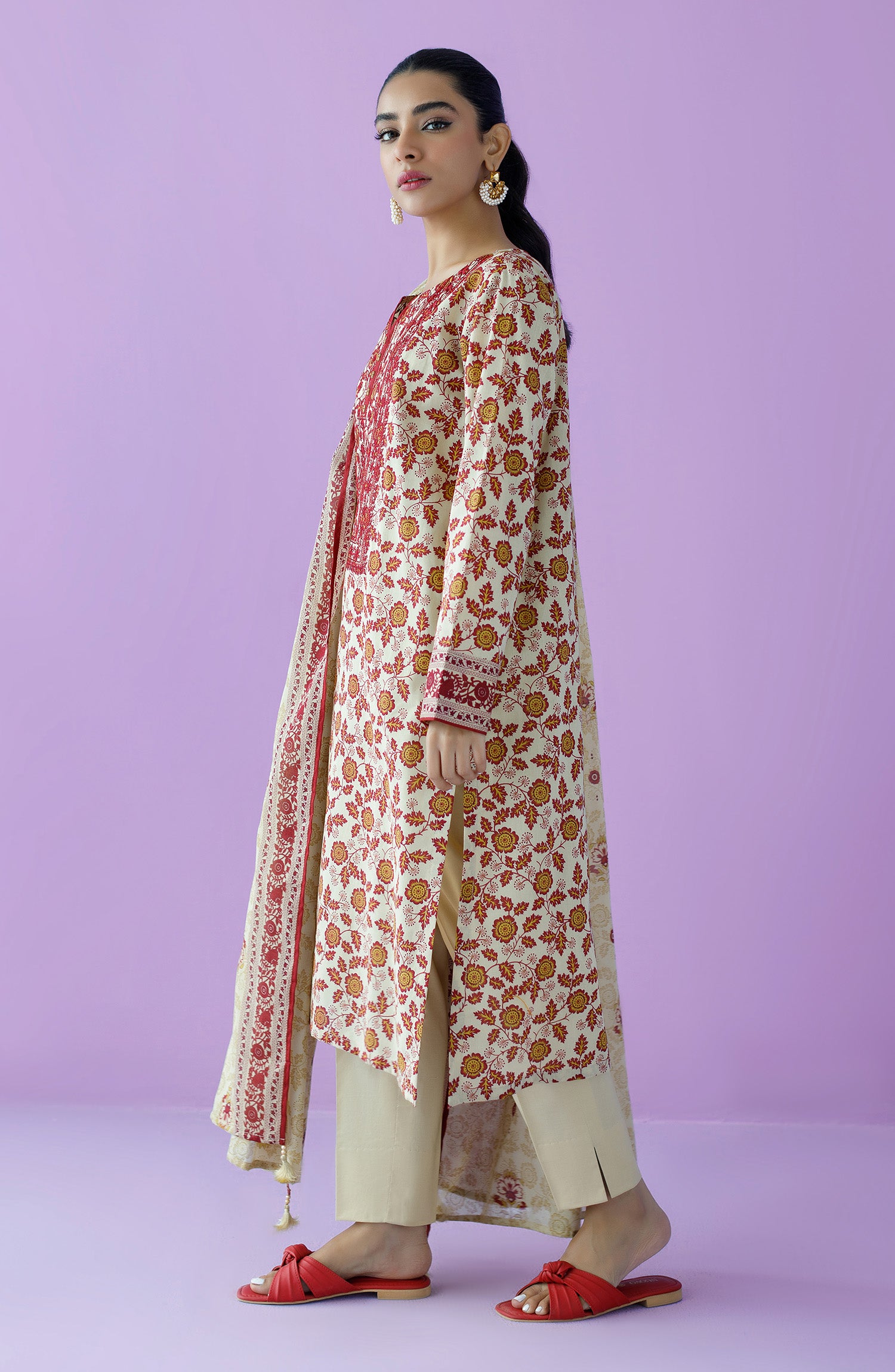 OTL-23-112/U BEIGE LAWN  UNSTITCHED SHIRT DUPATTA PANTS