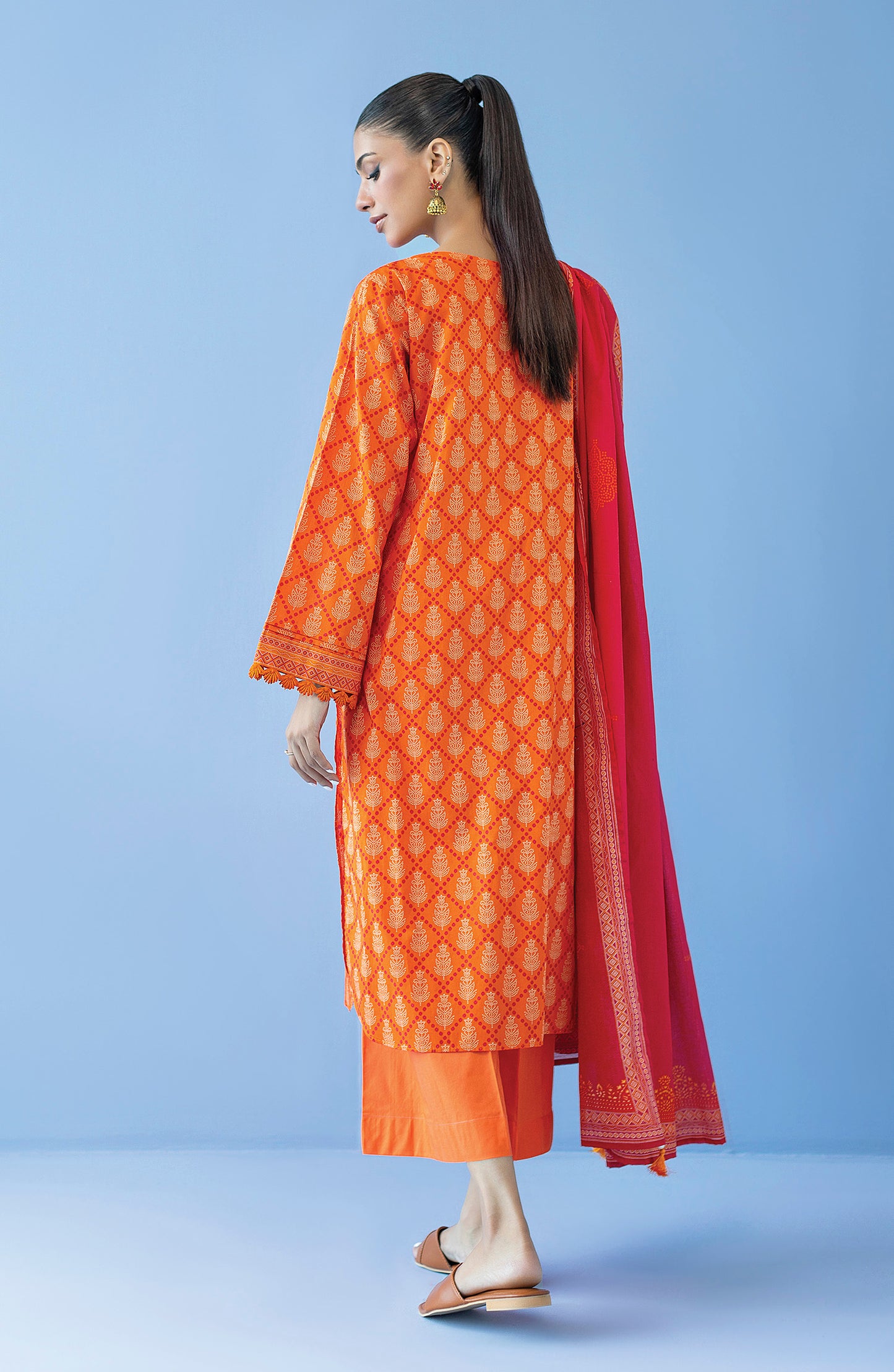 OTL-23-220/U ORANGE CAMBRIC  UNSTITCHED SHIRT DUPATTA PANTS