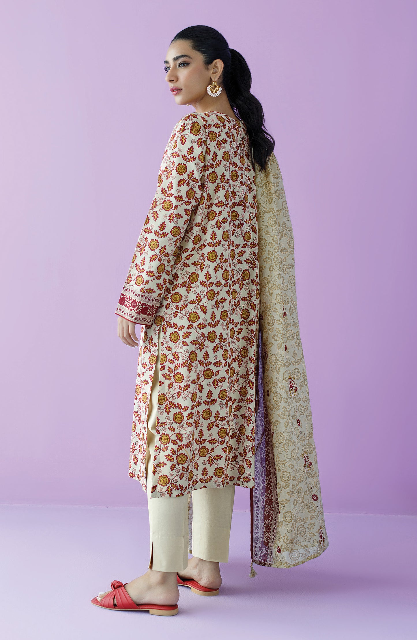 OTL-23-112/U BEIGE LAWN  UNSTITCHED SHIRT DUPATTA PANTS