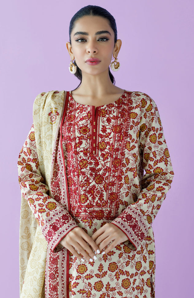 OTL-23-112/U BEIGE LAWN  UNSTITCHED SHIRT DUPATTA PANTS