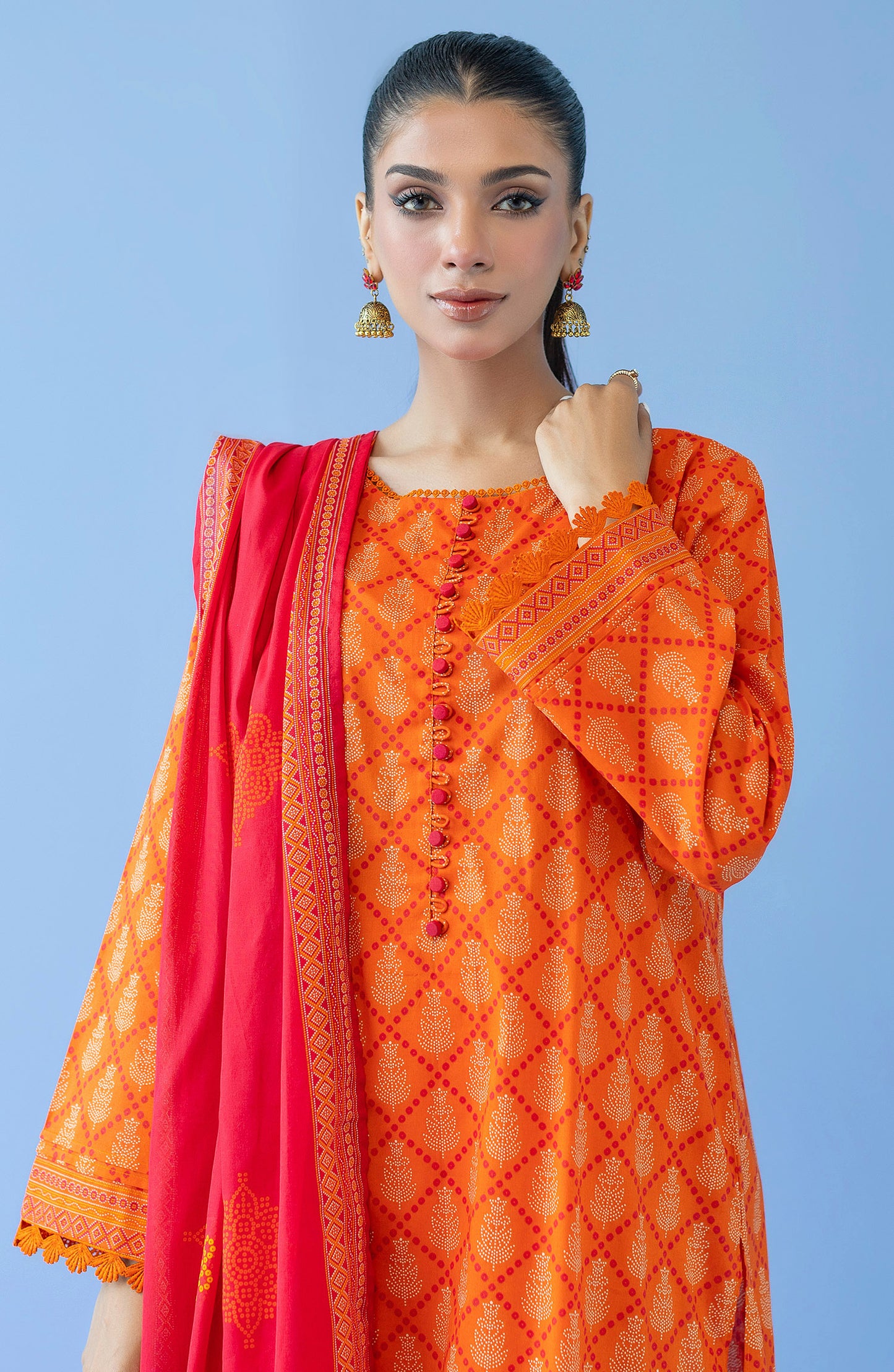 OTL-23-220/U ORANGE CAMBRIC  UNSTITCHED SHIRT DUPATTA PANTS