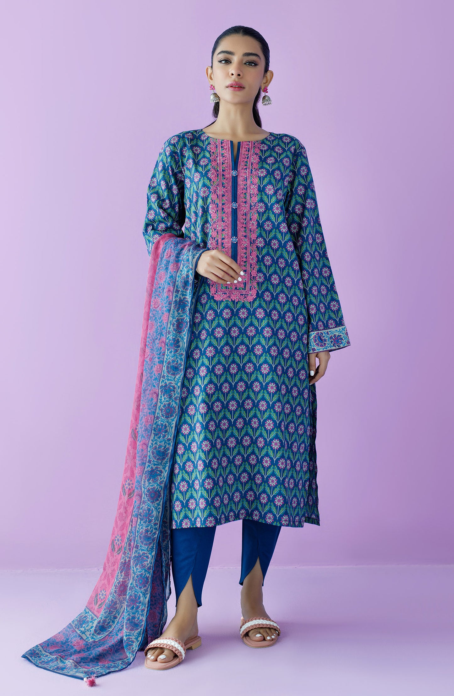 OTL-23-117/U BLUE LAWN  UNSTITCHED SHIRT DUPATTA PANTS