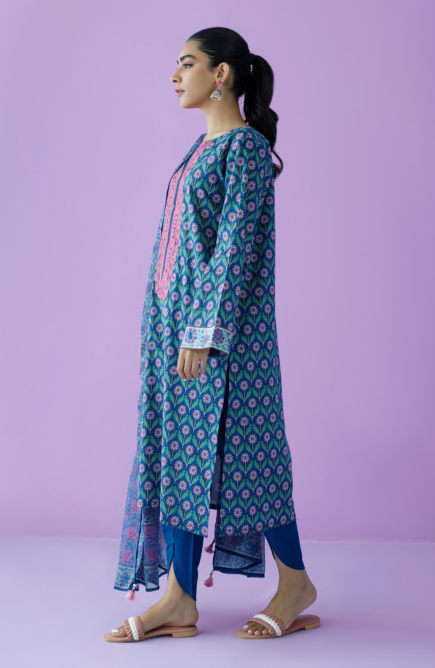 OTL-23-117/U BLUE LAWN  UNSTITCHED SHIRT DUPATTA PANTS