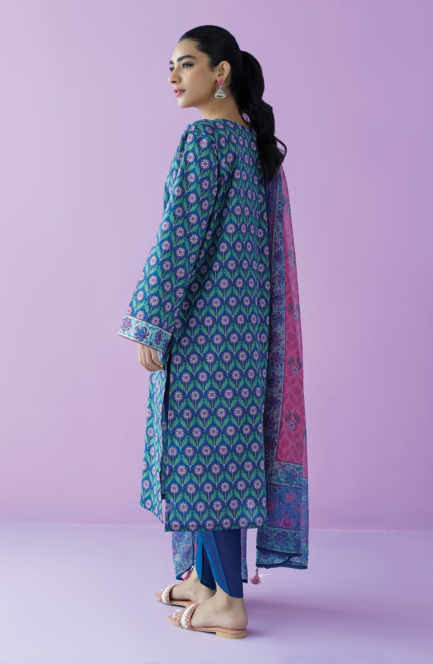 OTL-23-117/U BLUE LAWN  UNSTITCHED SHIRT DUPATTA PANTS