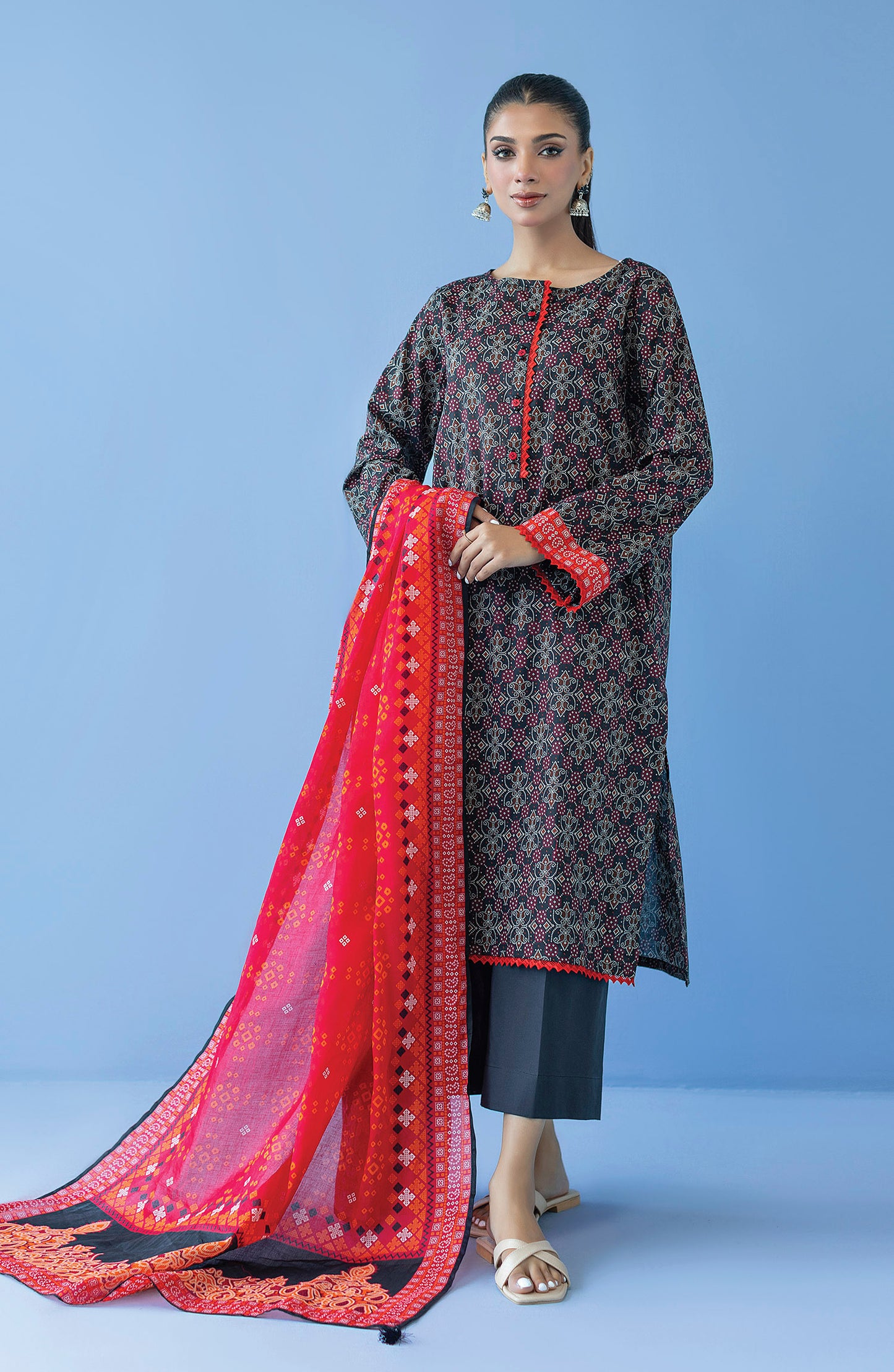 OTL-23-218/U BLACK CAMBRIC  UNSTITCHED SHIRT DUPATTA PANTS
