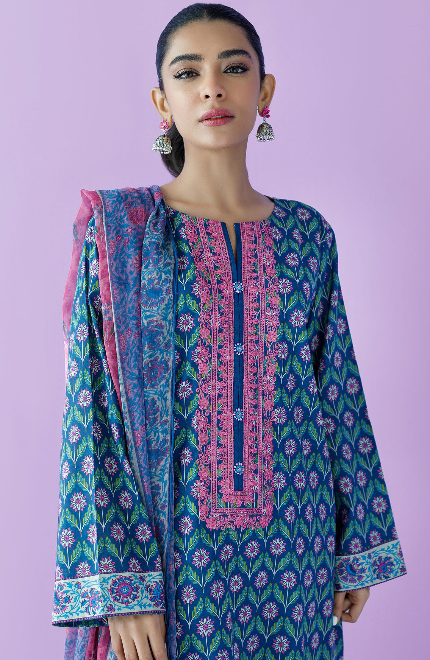 OTL-23-117/U BLUE LAWN  UNSTITCHED SHIRT DUPATTA PANTS