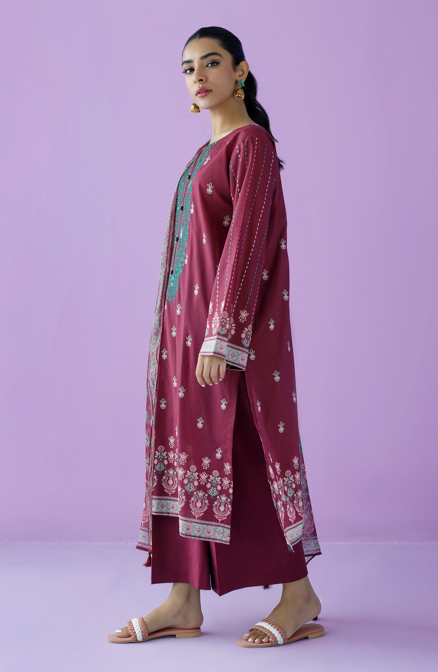 OTL-23-123/U MAROON LAWN  UNSTITCHED SHIRT DUPATTA PANTS