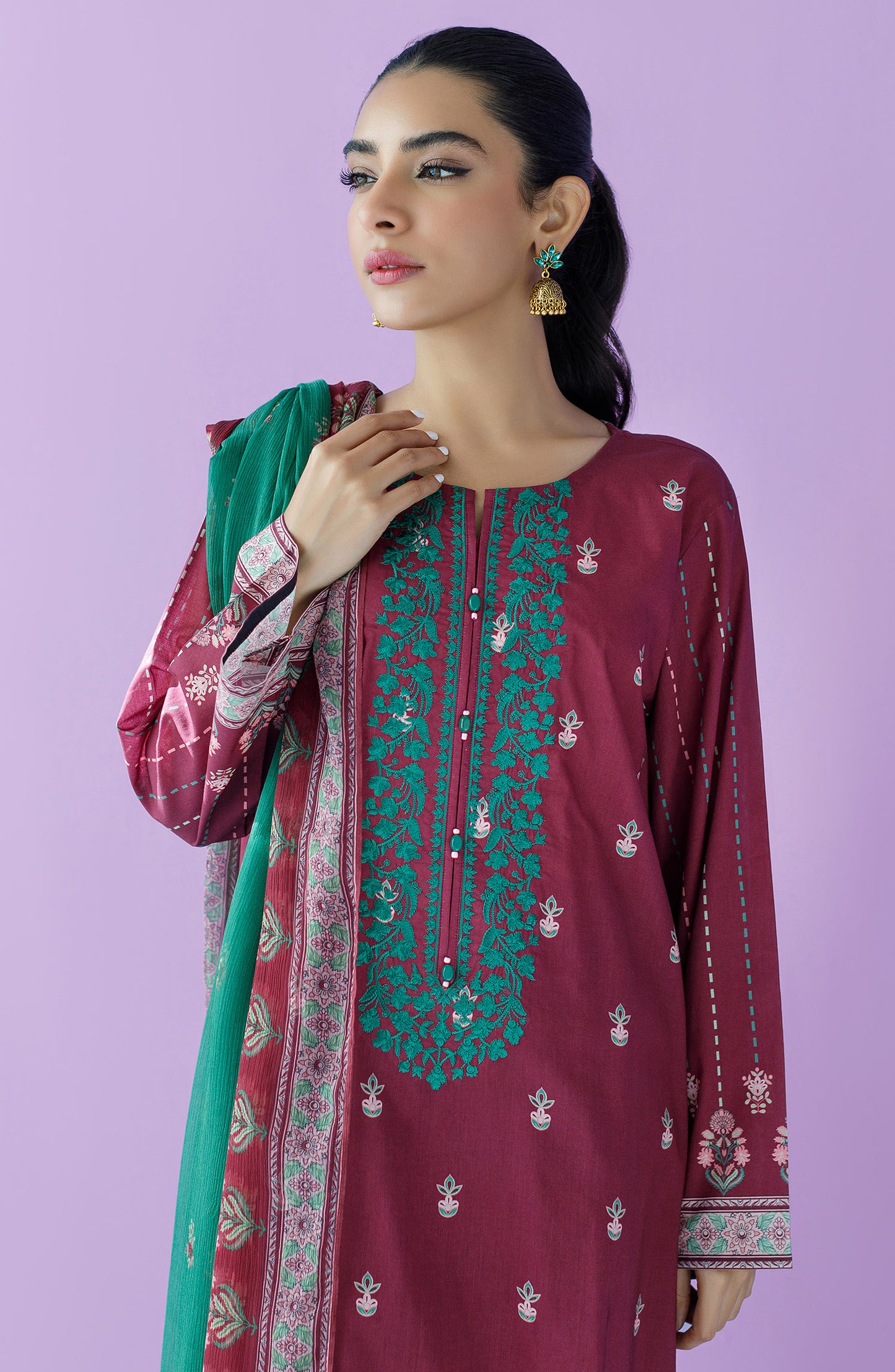 OTL-23-123/U MAROON LAWN  UNSTITCHED SHIRT DUPATTA PANTS