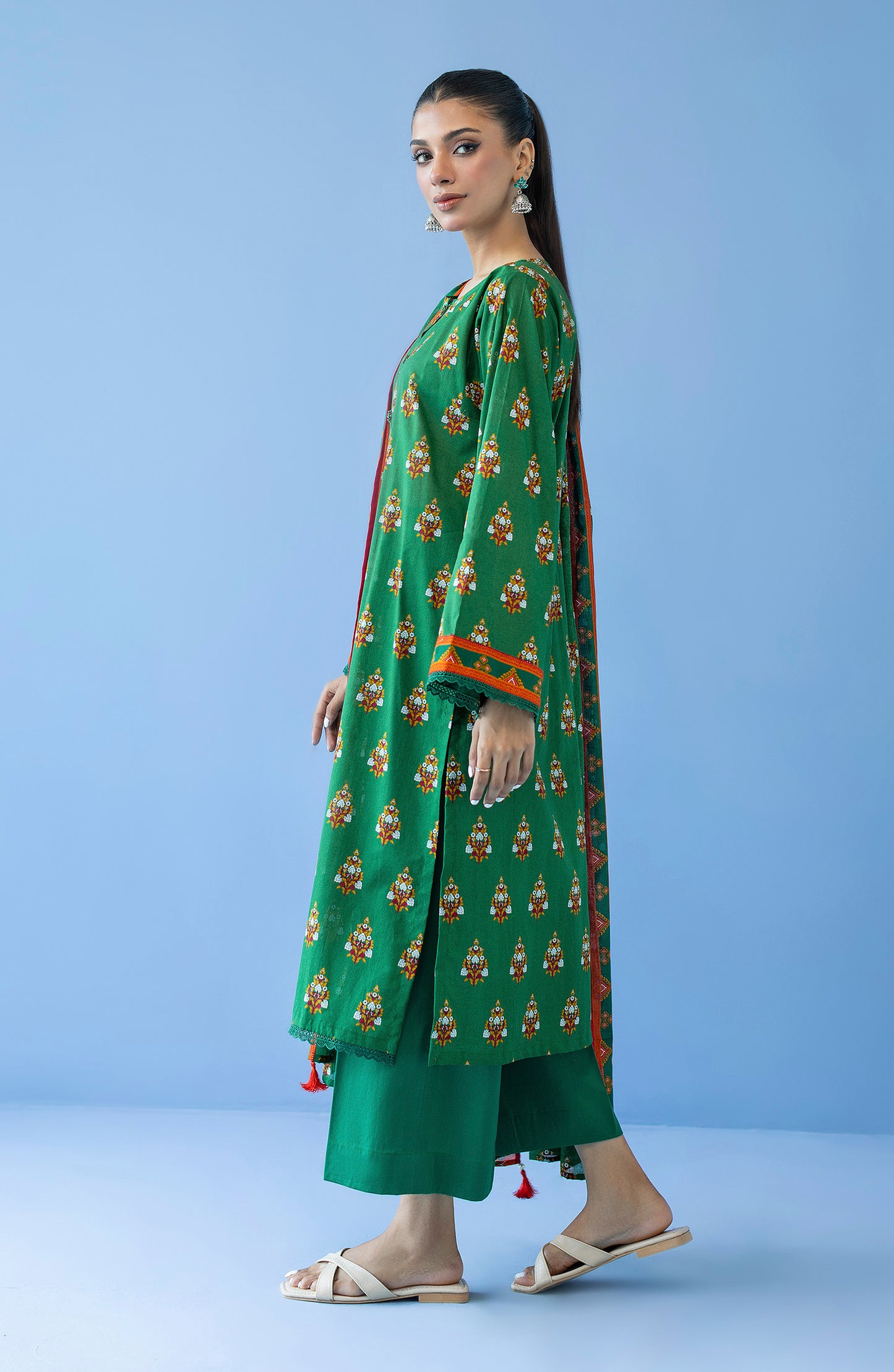 OTL-23-286/U GREEN CAMBRIC  UNSTITCHED SHIRT DUPATTA PANTS