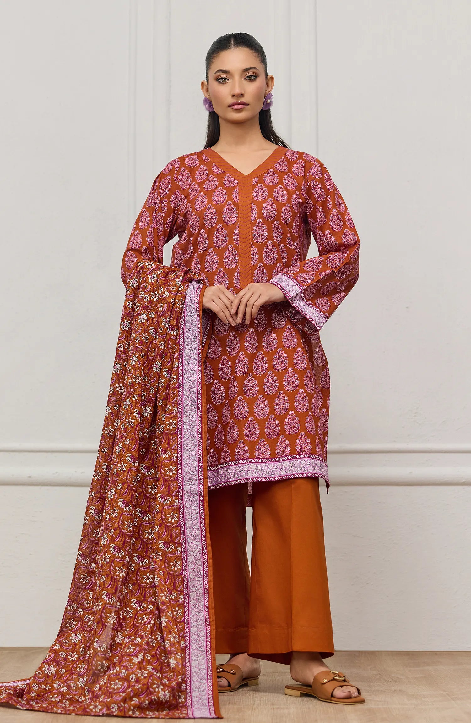 Unstitched | 3 Piece | Printed | Lawn Shirt | OTL-25-490/U RUST