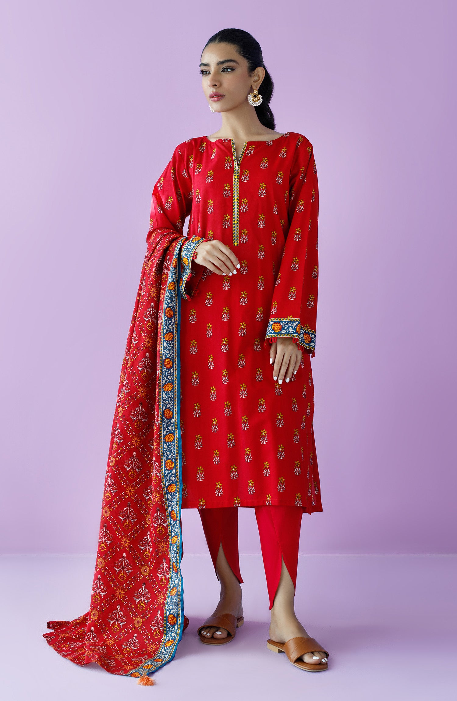 OTL-23-136/U RED LAWN  UNSTITCHED SHIRT DUPATTA PANTS