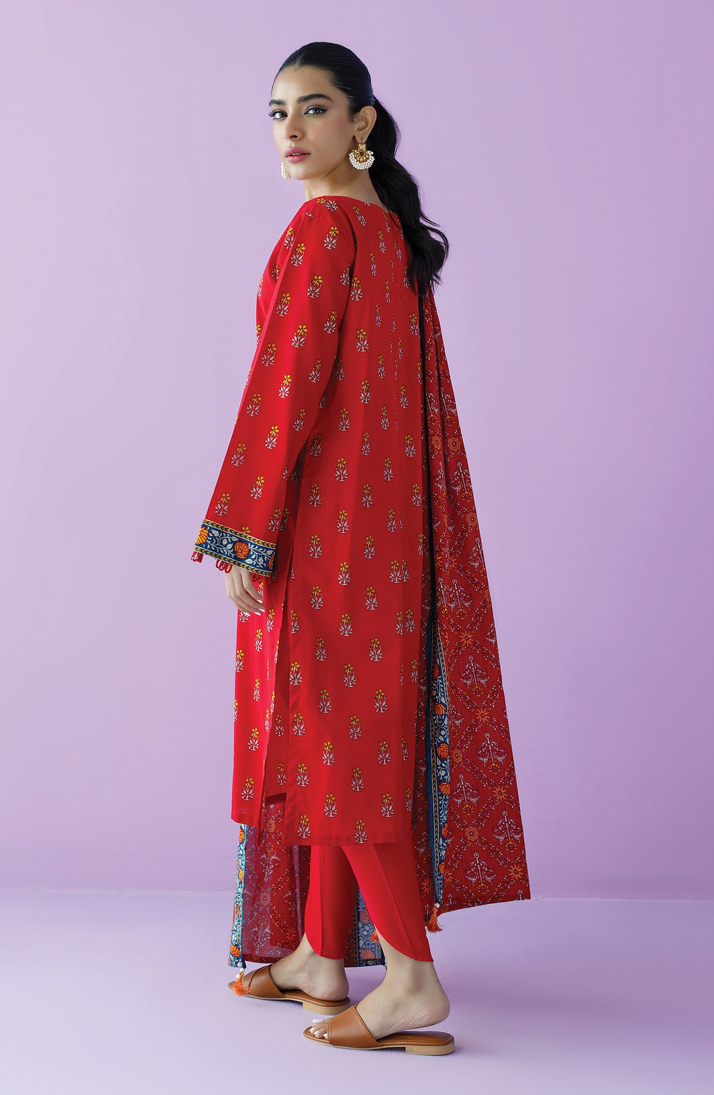 OTL-23-136/U RED LAWN  UNSTITCHED SHIRT DUPATTA PANTS