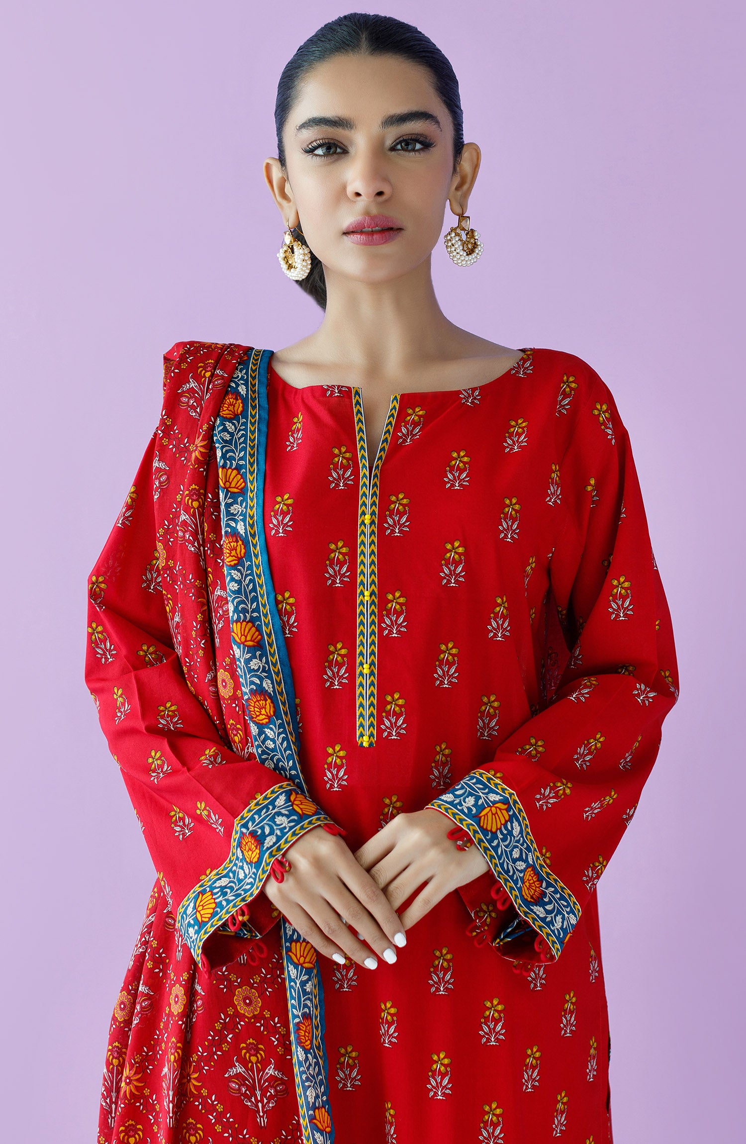 OTL-23-136/U RED LAWN  UNSTITCHED SHIRT DUPATTA PANTS