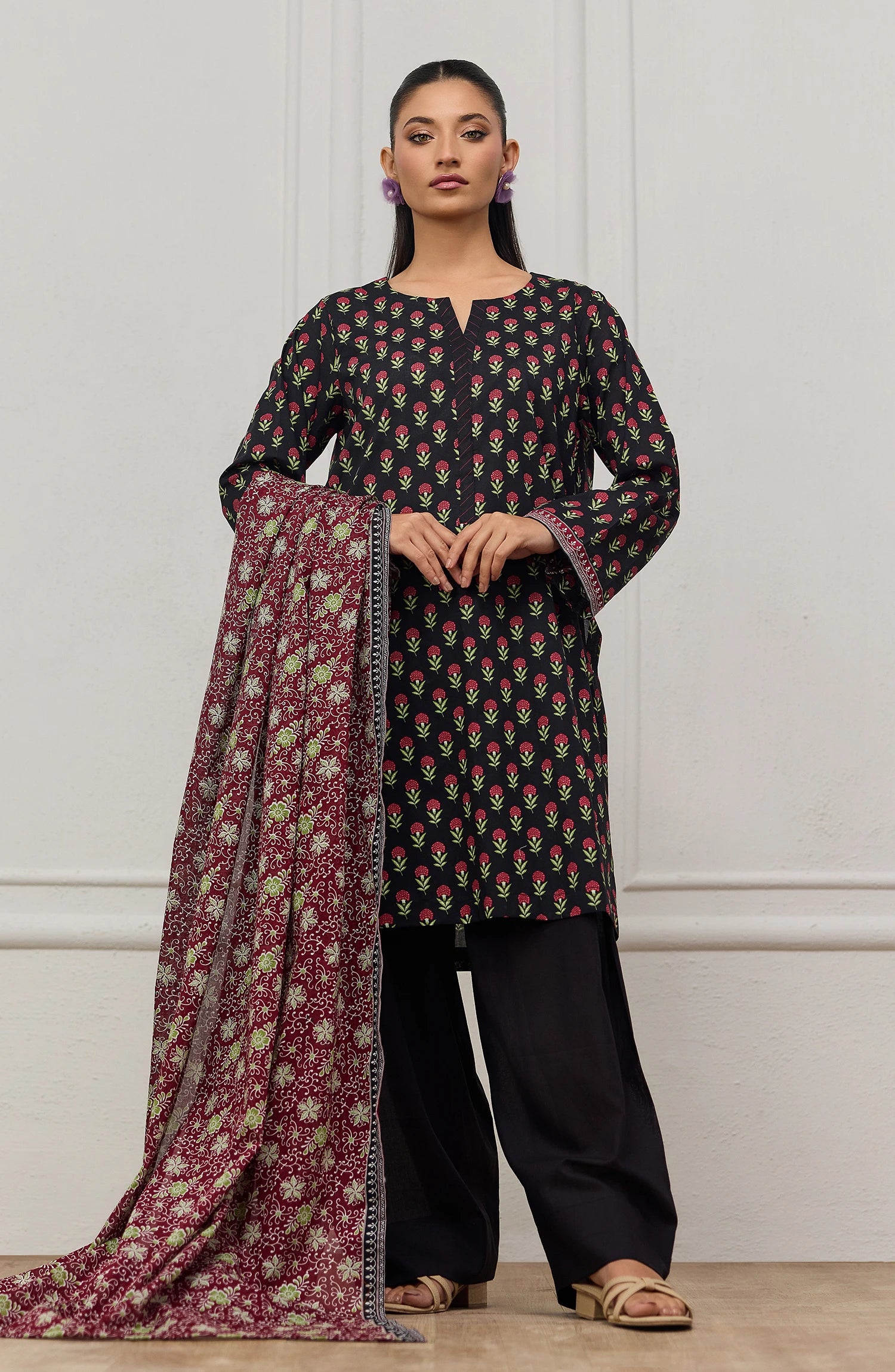 Unstitched | 3 Piece | Printed | Lawn Shirt | OTL-20735/U BLACK