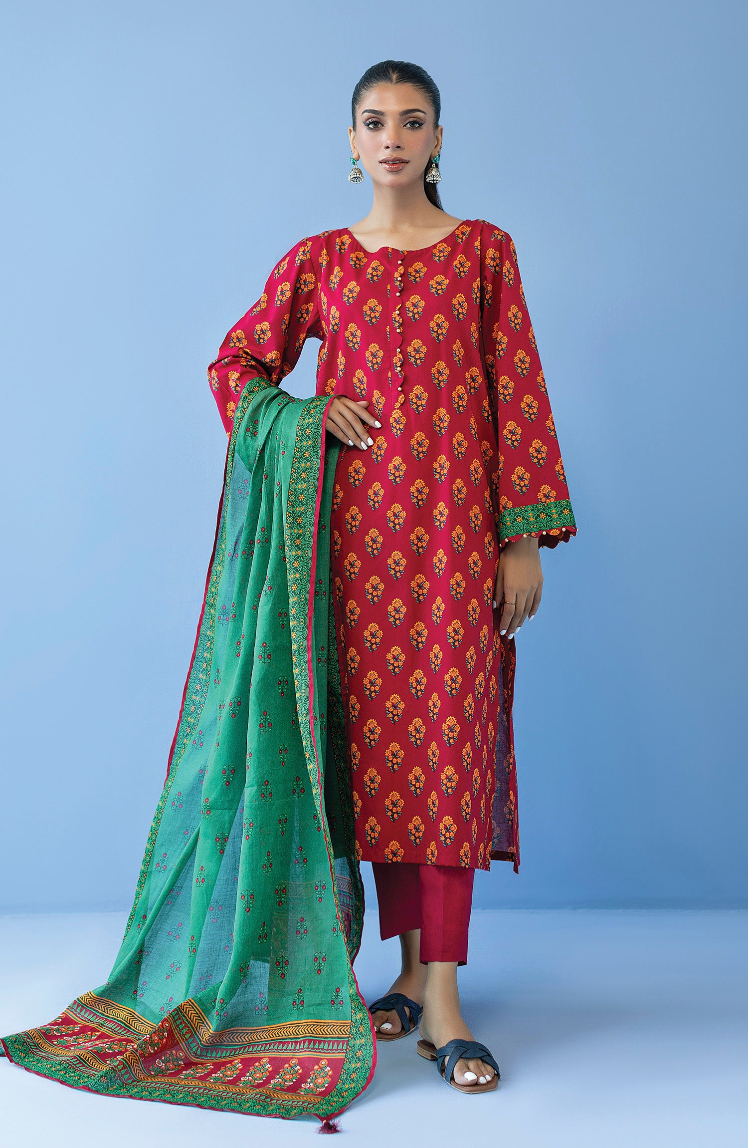 OTL-23-216/U MAROON CAMBRIC  UNSTITCHED SHIRT DUPATTA PANTS