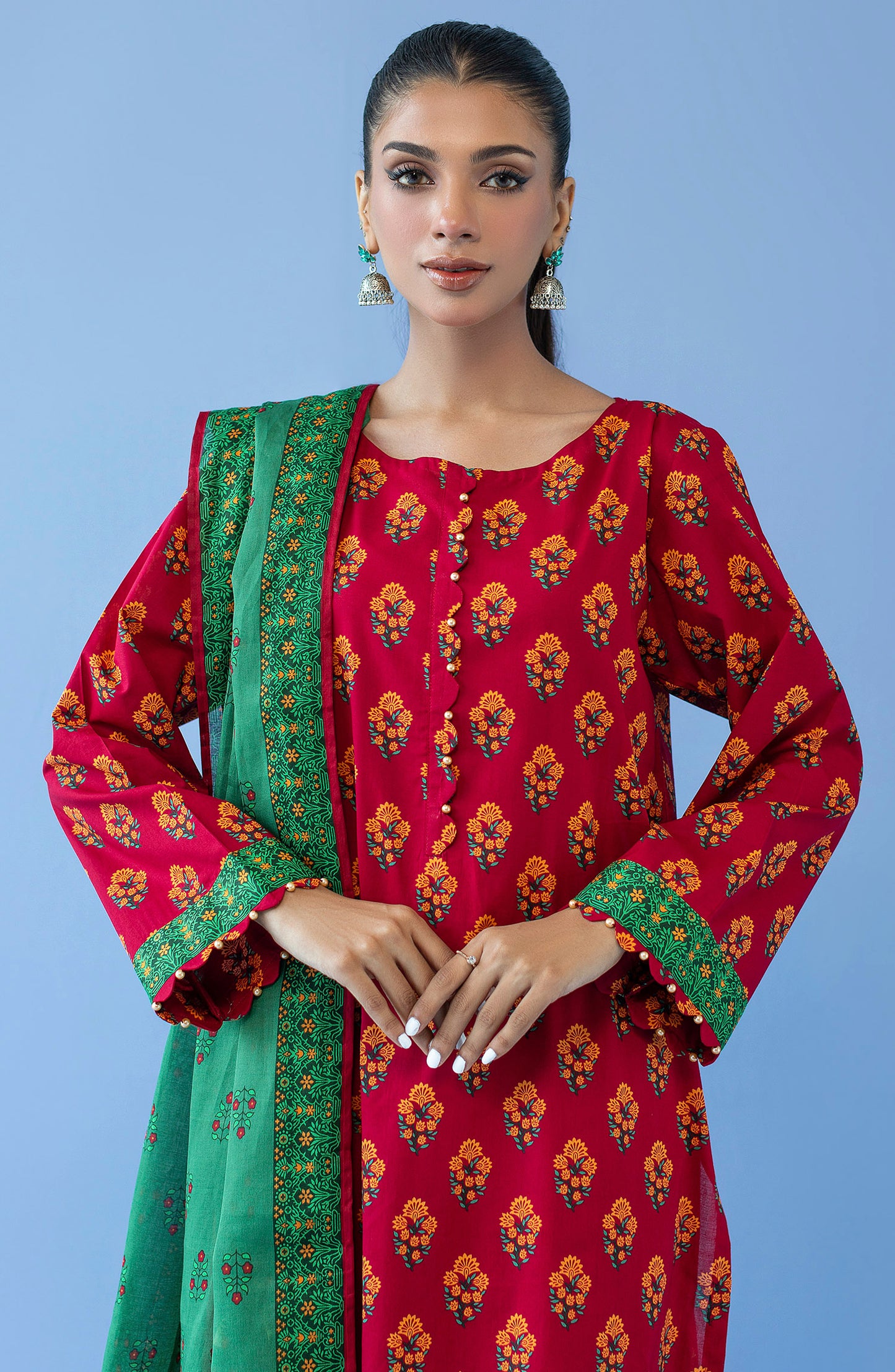 OTL-23-216/U MAROON CAMBRIC  UNSTITCHED SHIRT DUPATTA PANTS