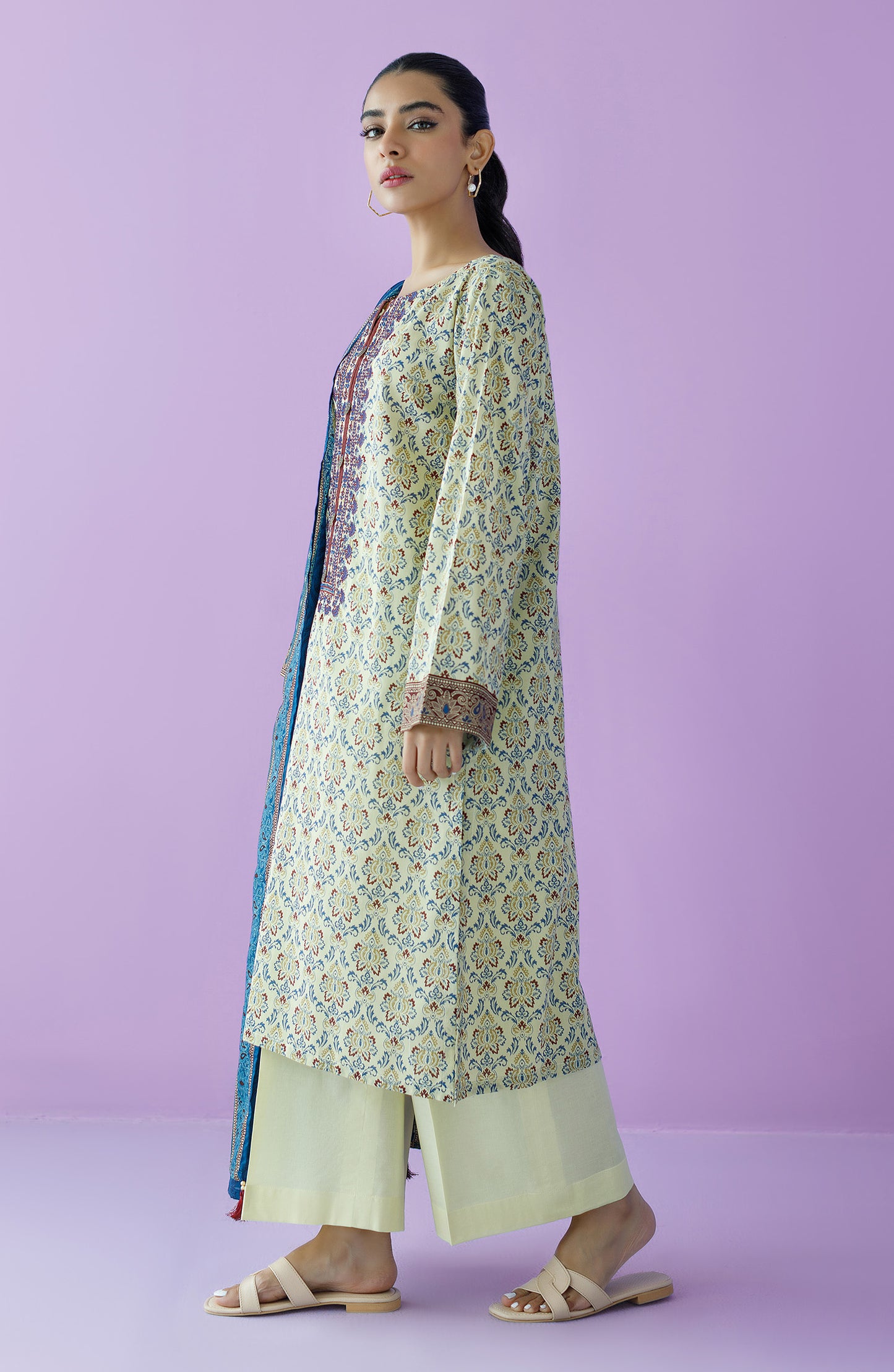 OTL-23-113/U BEIGE LAWN  UNSTITCHED SHIRT DUPATTA PANTS