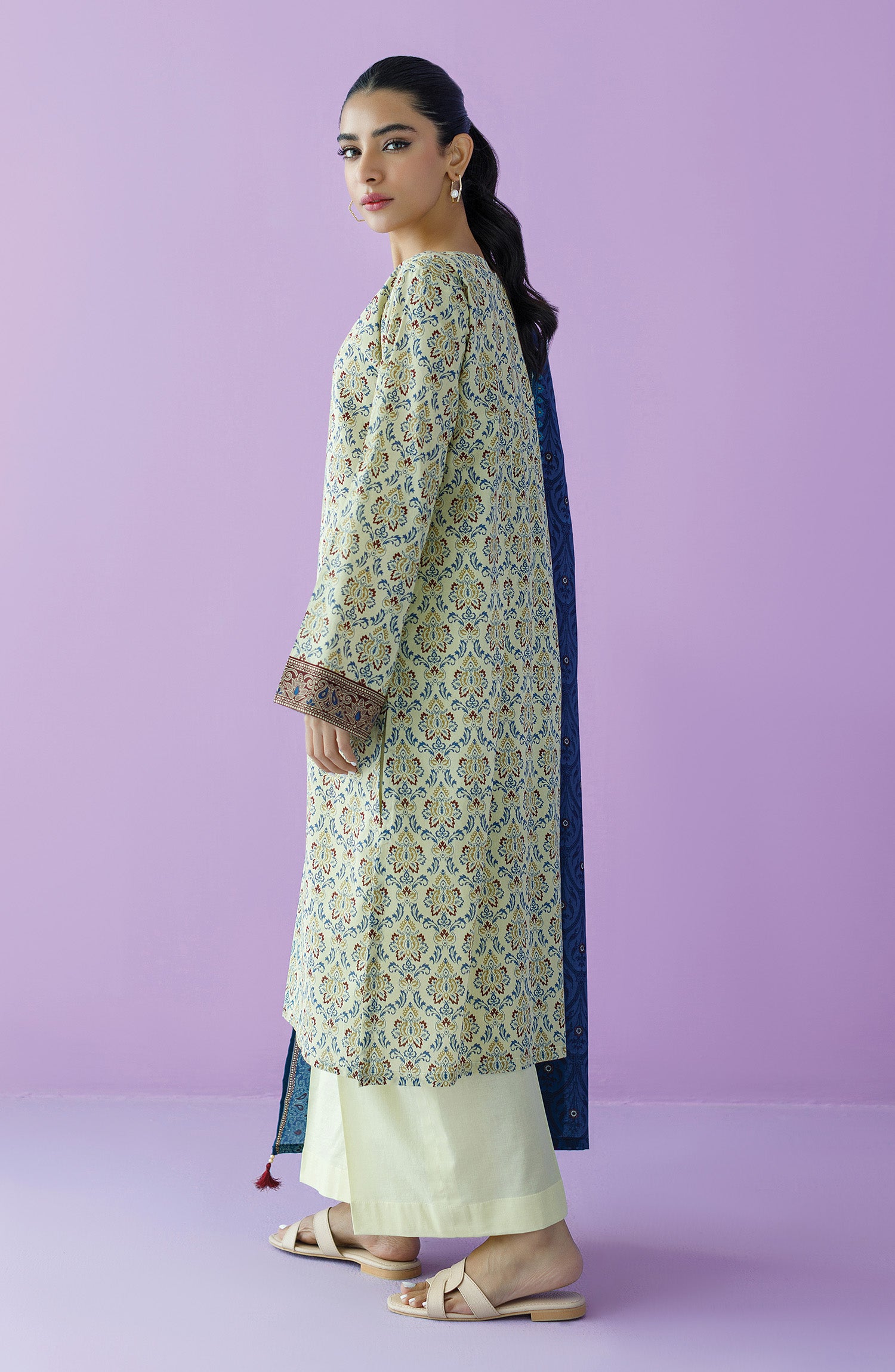 OTL-23-113/U BEIGE LAWN  UNSTITCHED SHIRT DUPATTA PANTS