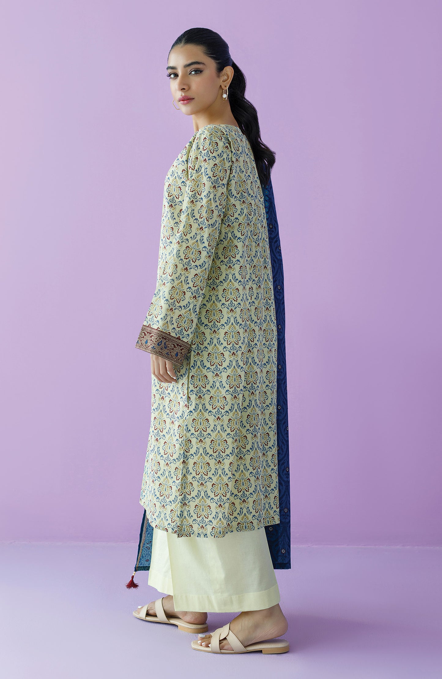 OTL-23-113/U BEIGE LAWN  UNSTITCHED SHIRT DUPATTA PANTS