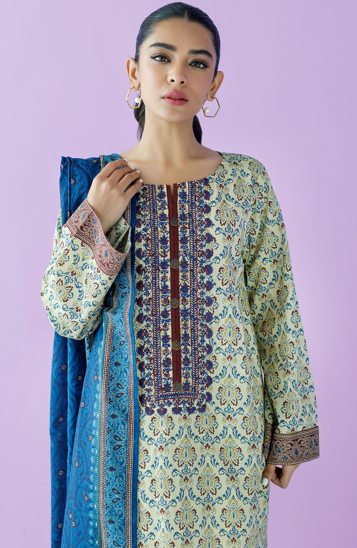 OTL-23-113/U BEIGE LAWN  UNSTITCHED SHIRT DUPATTA PANTS