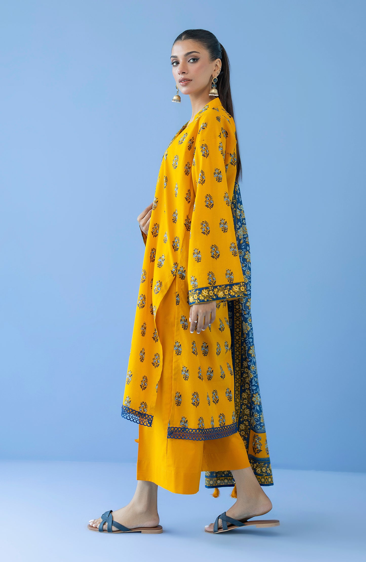 OTL-23-290/U YELLOW CAMBRIC  UNSTITCHED SHIRT DUPATTA PANTS