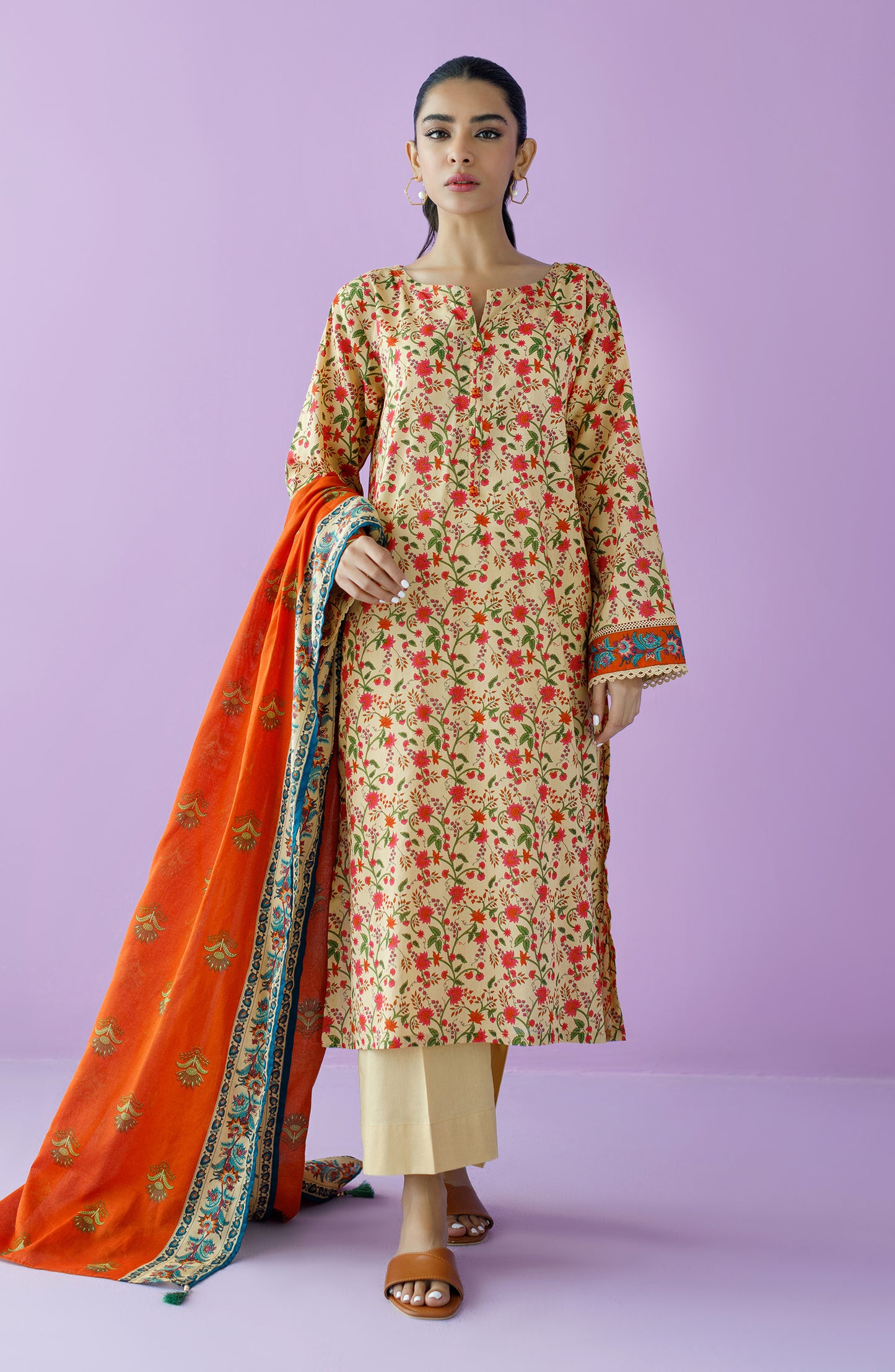 OTL-23-143/S BEIGE LAWN  READY TO WEAR SHIRT DUPATTA PANTS