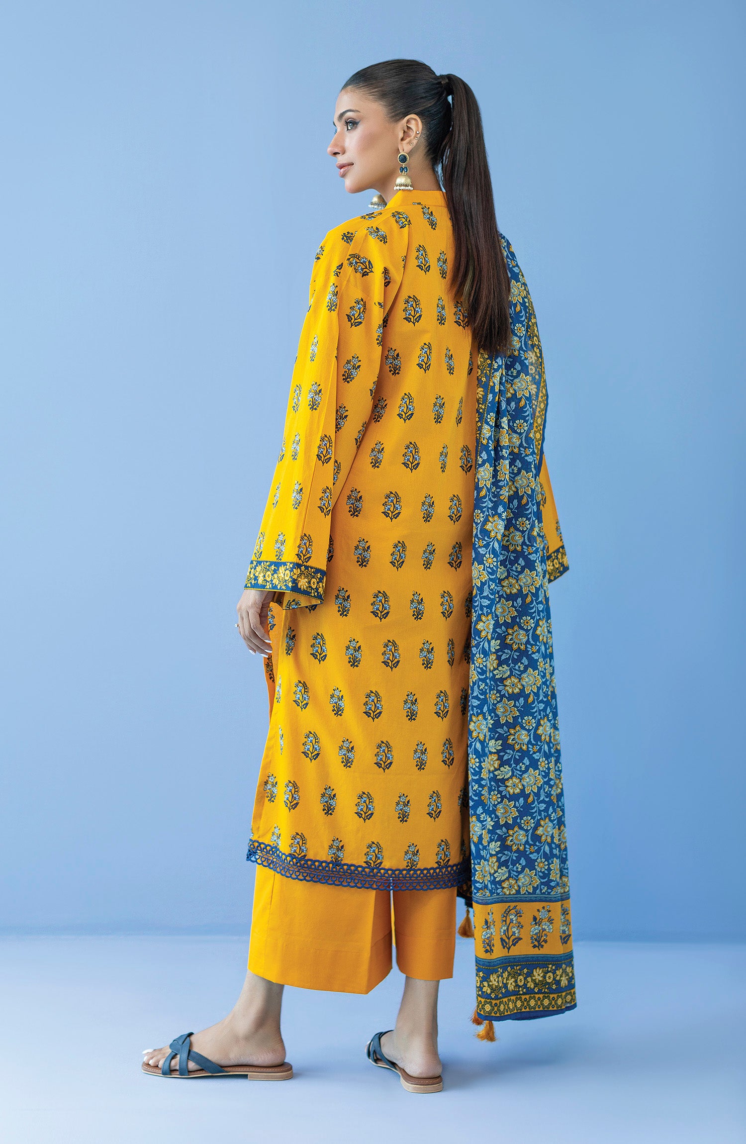OTL-23-290/U YELLOW CAMBRIC  UNSTITCHED SHIRT DUPATTA PANTS