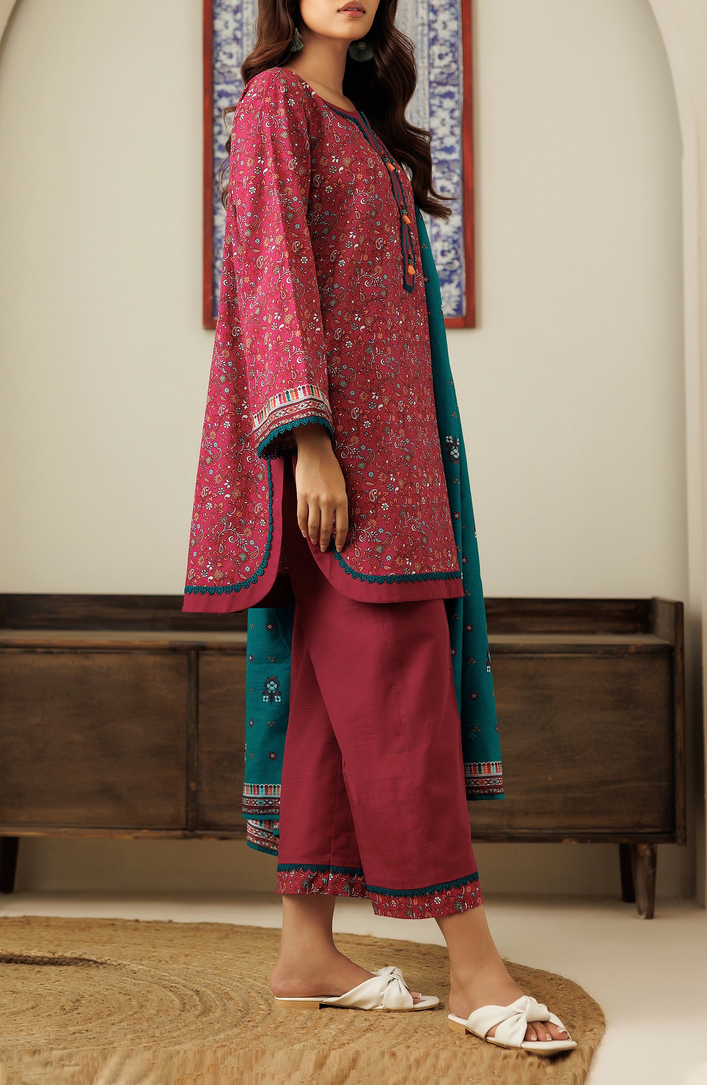 OTL-24-332/U DARK PINK KHADDAR Women UNSTITCHED SHIRT DUPATTA PANTS