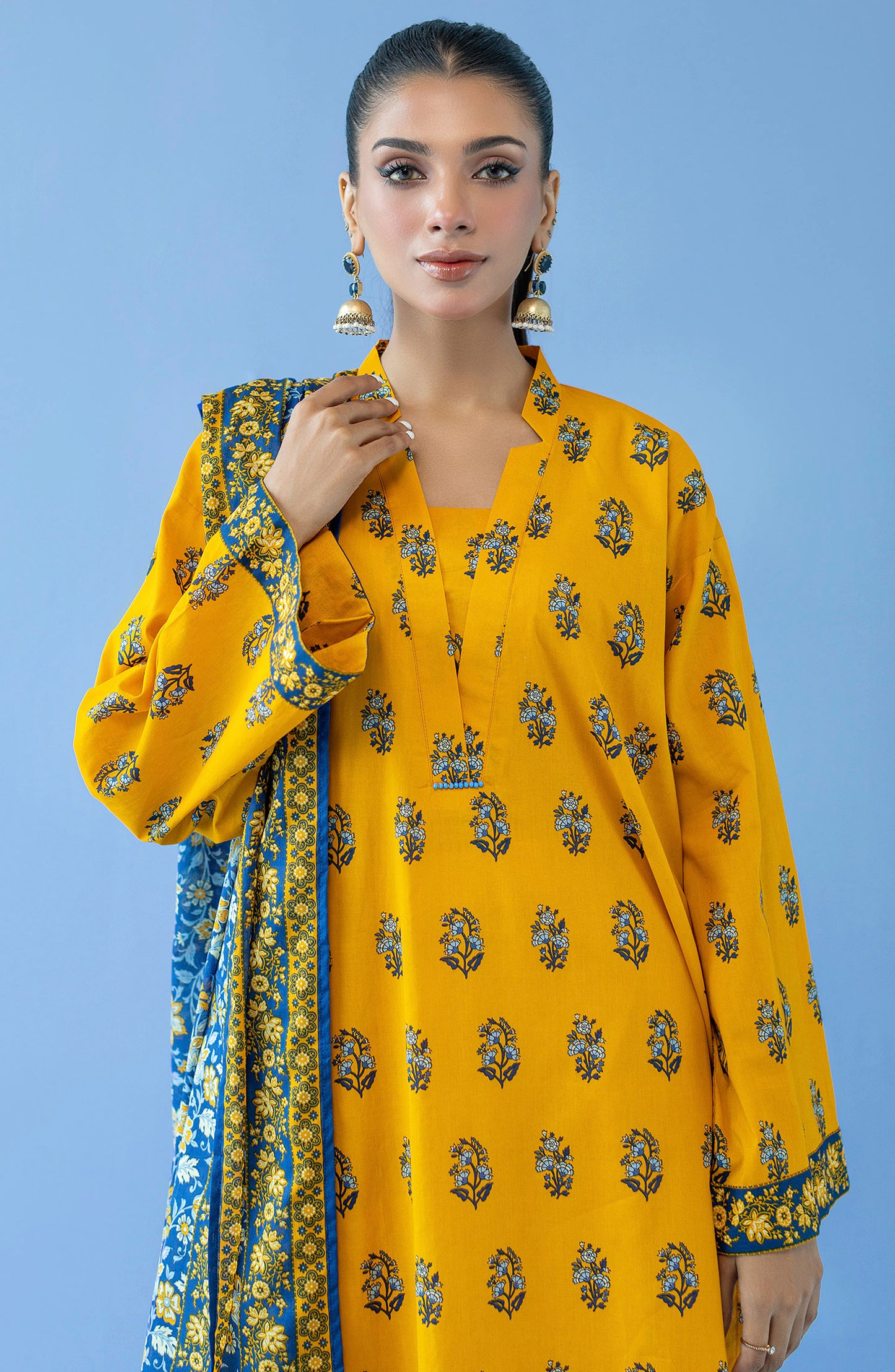OTL-23-290/U YELLOW CAMBRIC  UNSTITCHED SHIRT DUPATTA PANTS