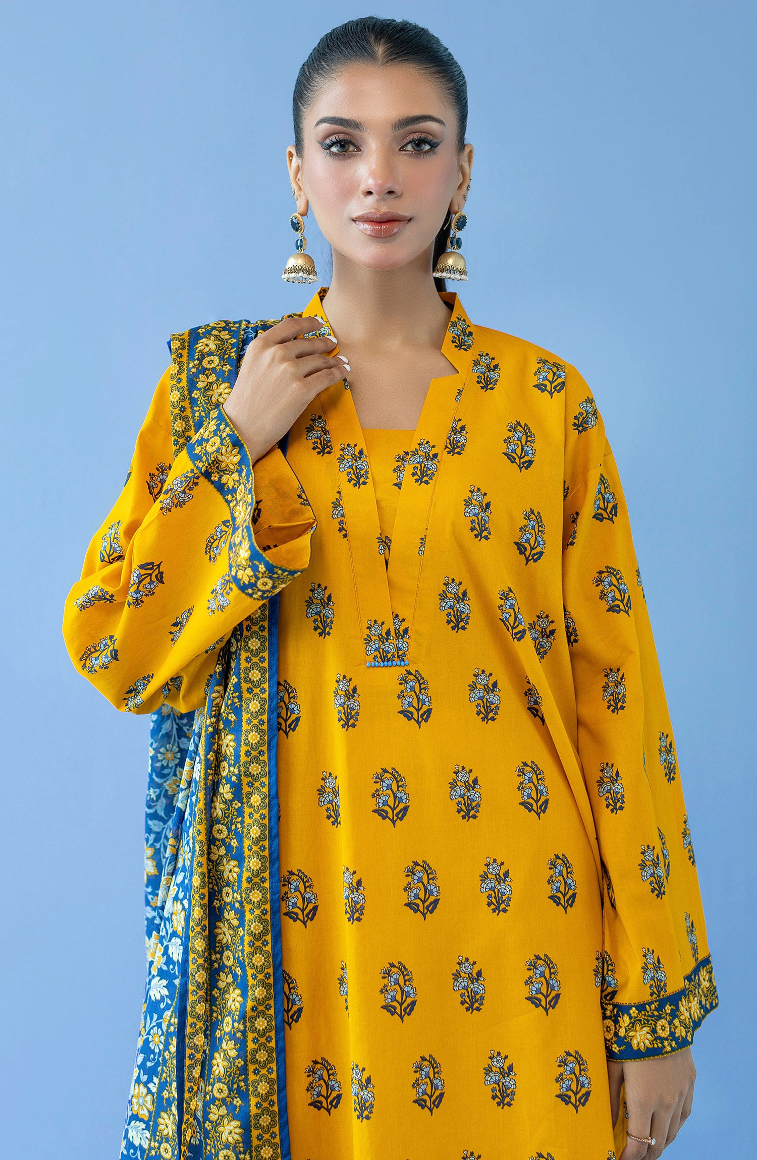 OTL-23-290/U YELLOW CAMBRIC  UNSTITCHED SHIRT DUPATTA PANTS