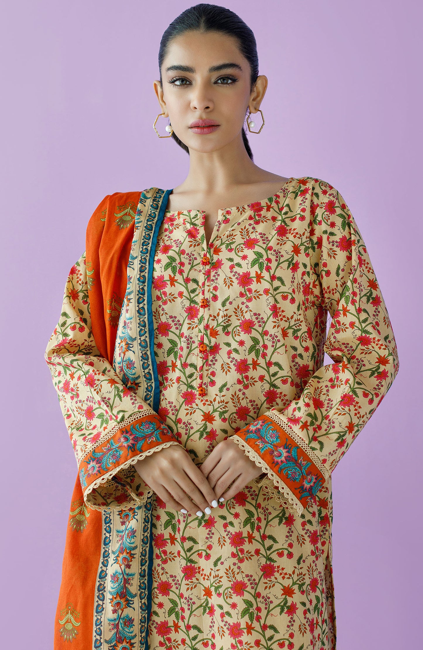 OTL-23-143/S BEIGE LAWN  READY TO WEAR SHIRT DUPATTA PANTS