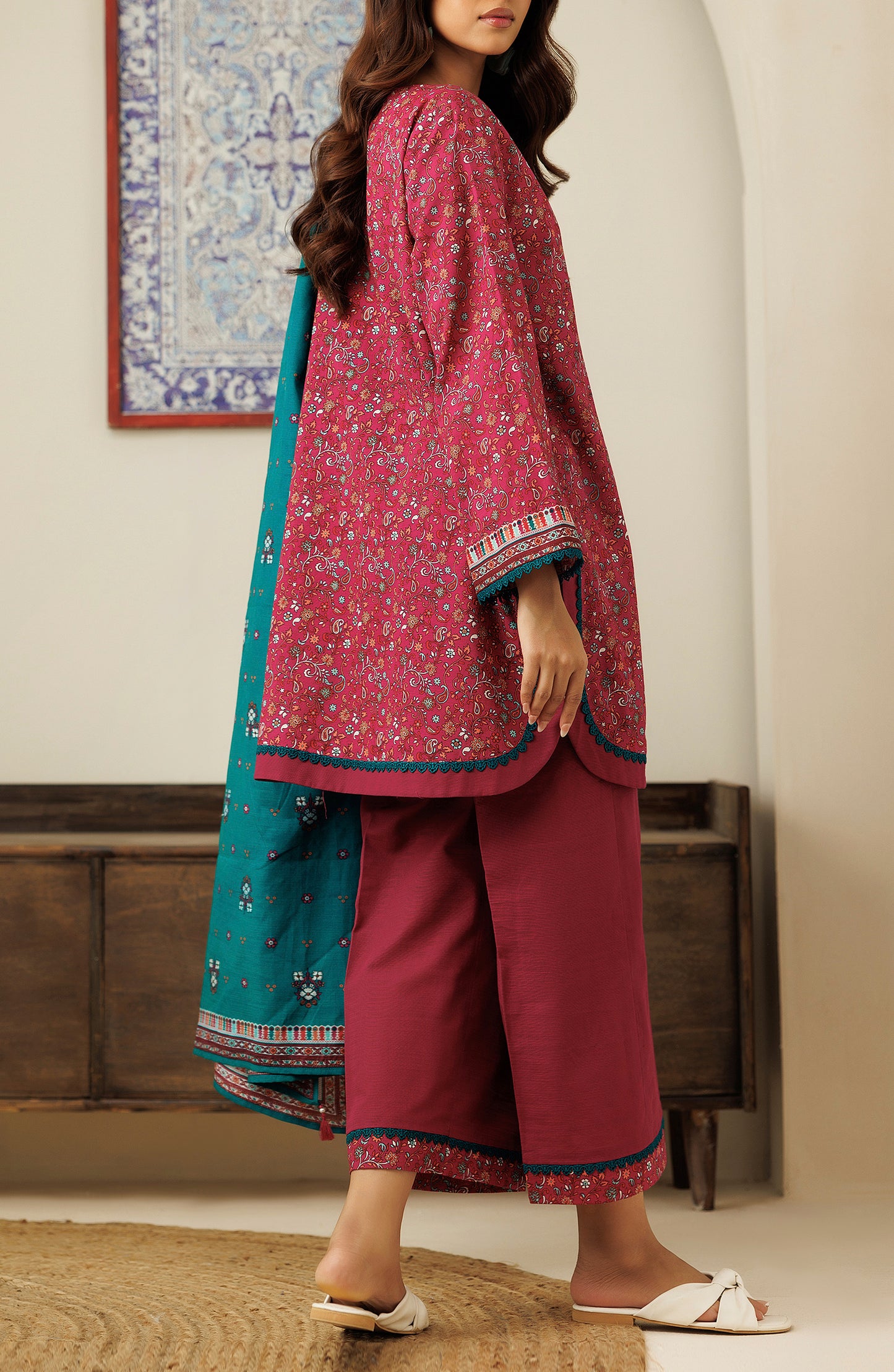 OTL-24-332/U DARK PINK KHADDAR Women UNSTITCHED SHIRT DUPATTA PANTS